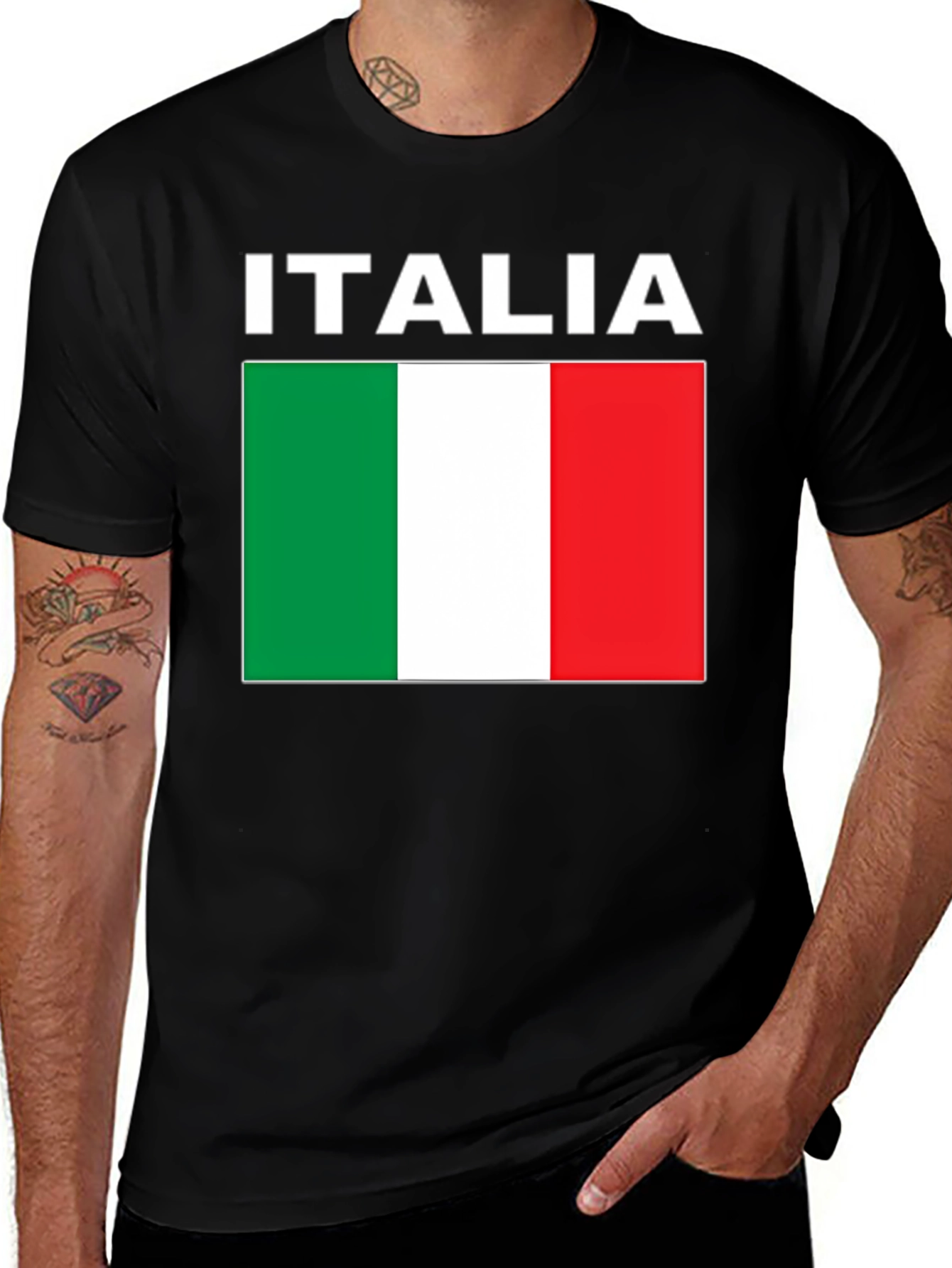Italia Flag T-Shirt - Black Crew Neck Tee