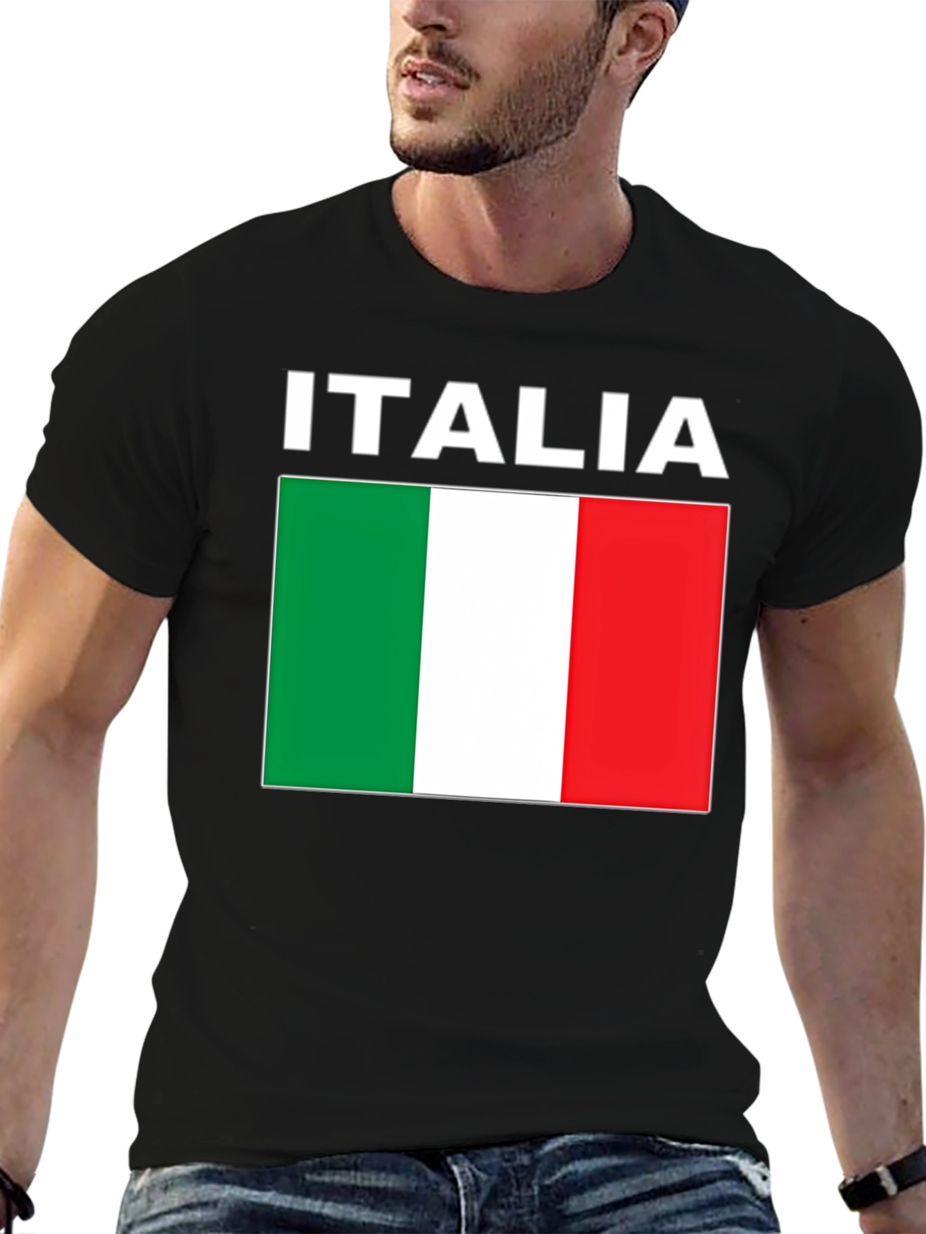 Italia Flag T-Shirt - Black Crew Neck Tee