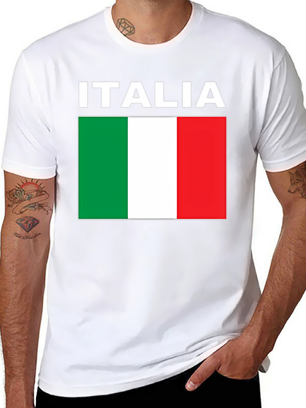 Italia Flag T-Shirt - Black Crew Neck Tee