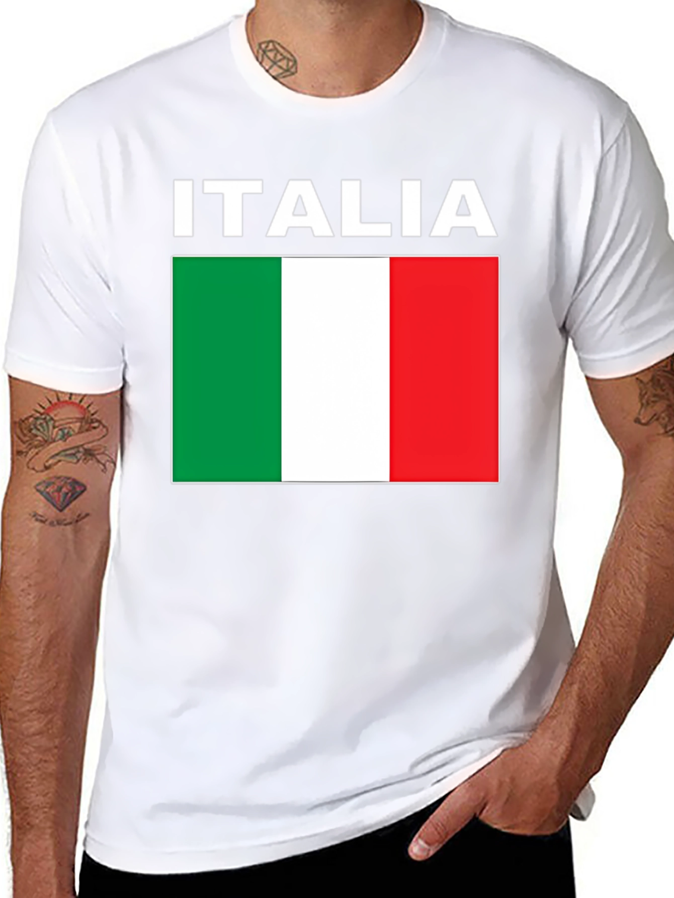 Italia Flag T-Shirt - Black Crew Neck Tee