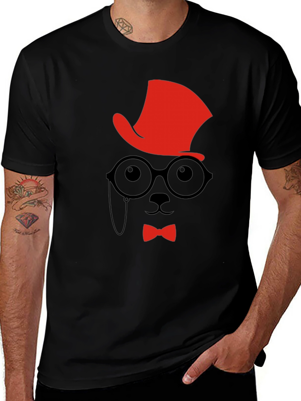 Dapper Gentleman T-Shirt - Hat Glasses and Bowtie