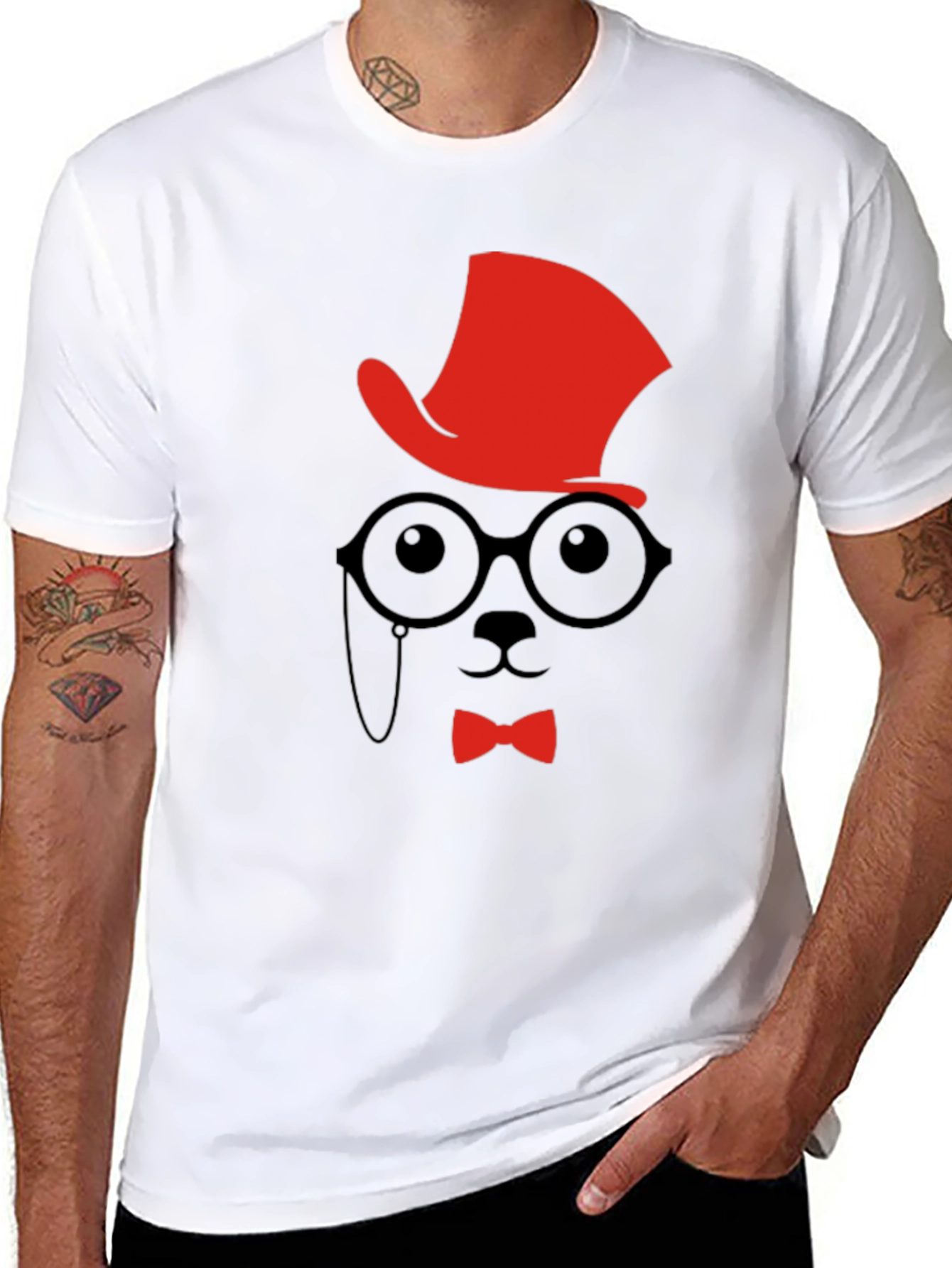 Dapper Gentleman T-Shirt - Hat Glasses and Bowtie