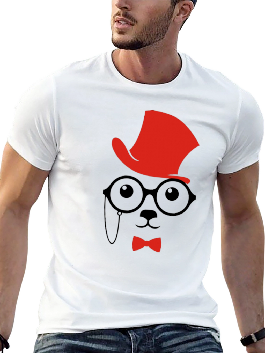 Dapper Gentleman T-Shirt - Hat Glasses and Bowtie