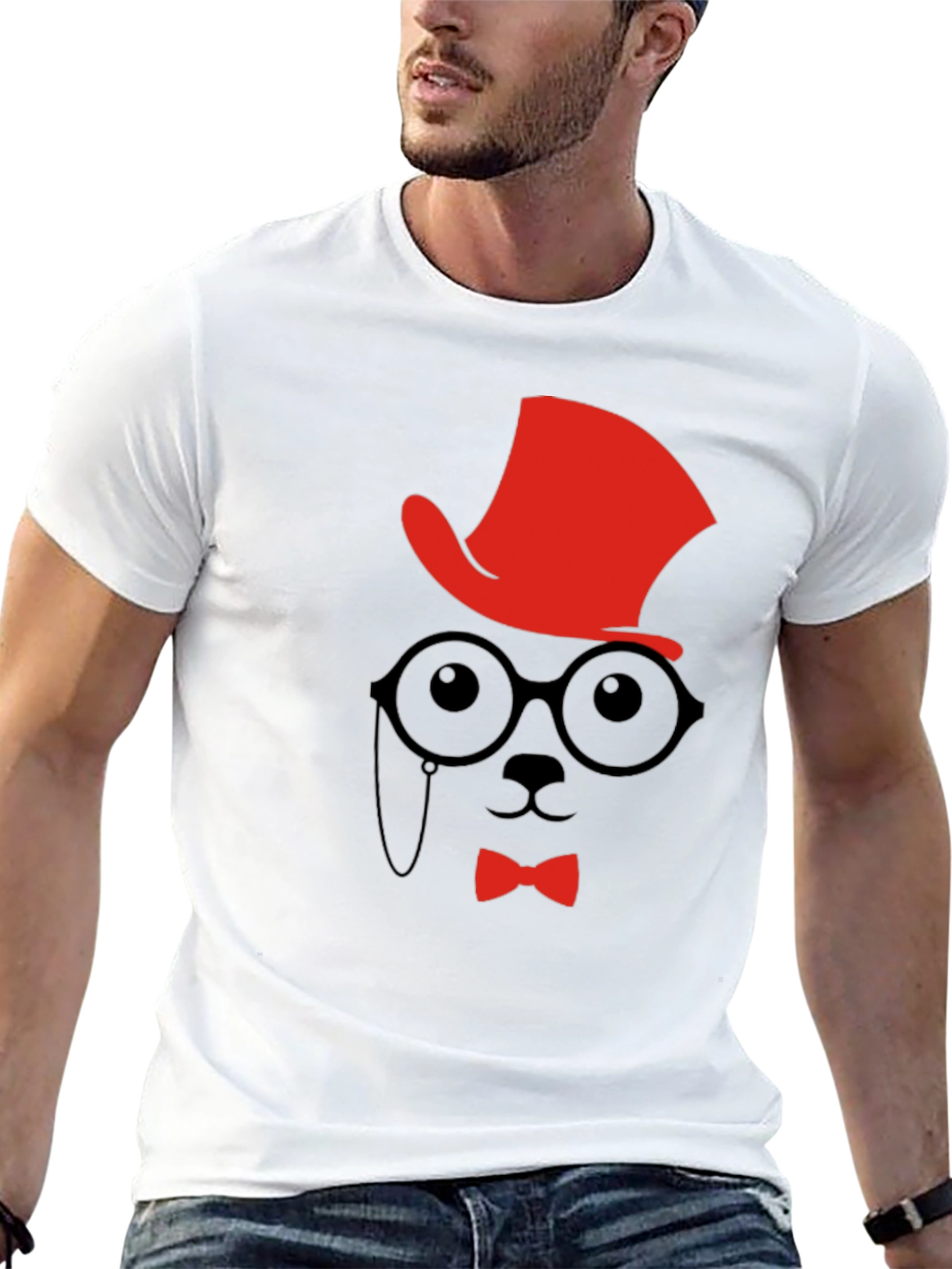 Dapper Gentleman T-Shirt - Hat Glasses and Bowtie