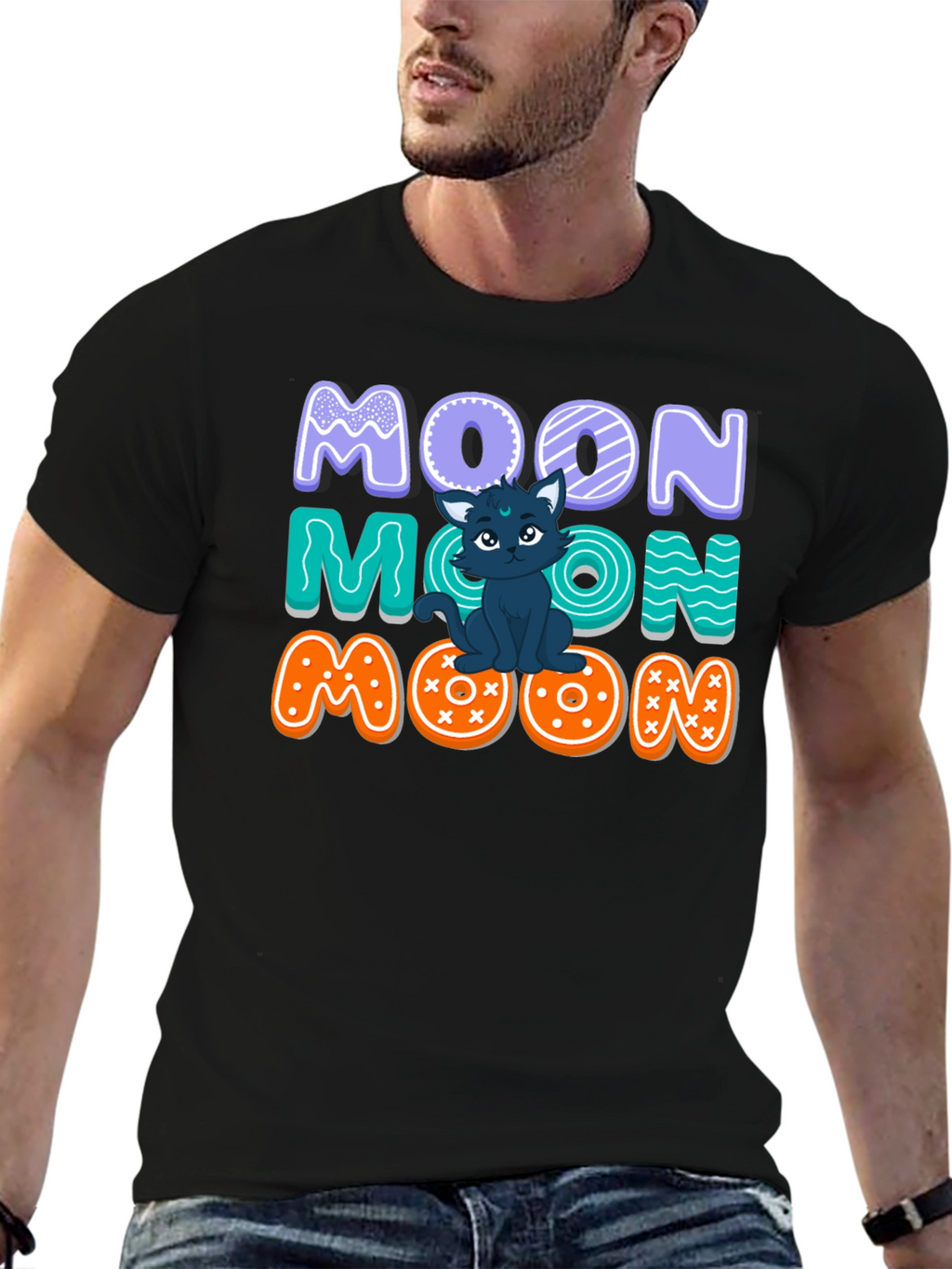 Cute Cat Moon Graphic T-Shirt