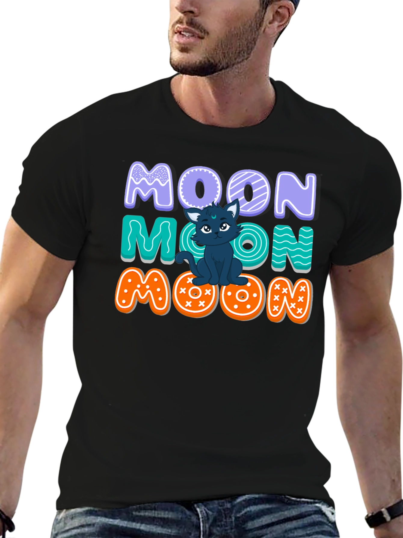 Cute Cat Moon Graphic T-Shirt