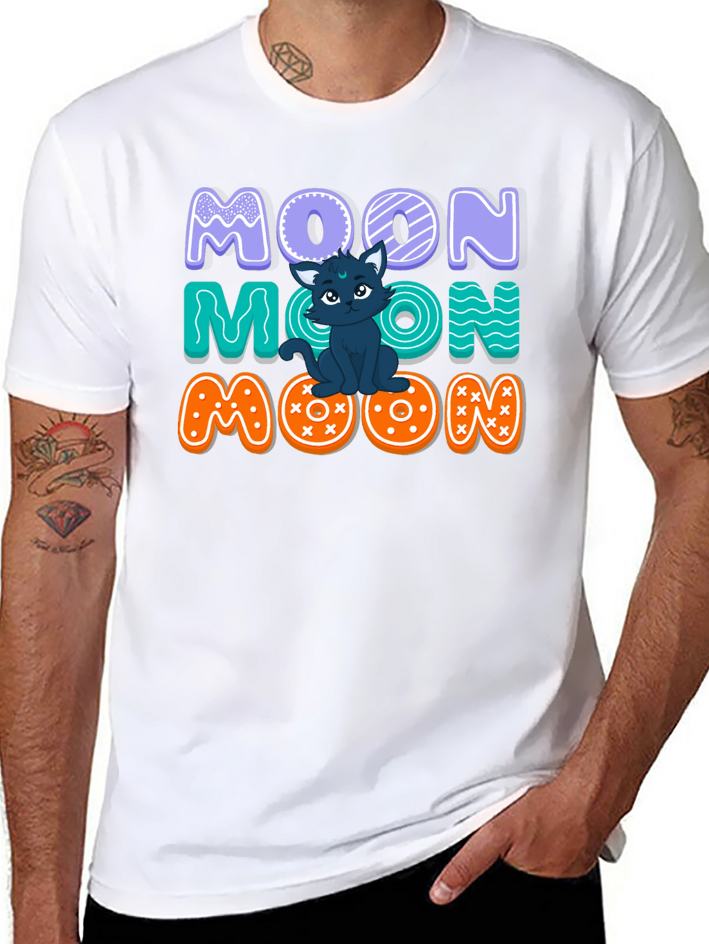 Cute Cat Moon Graphic T-Shirt