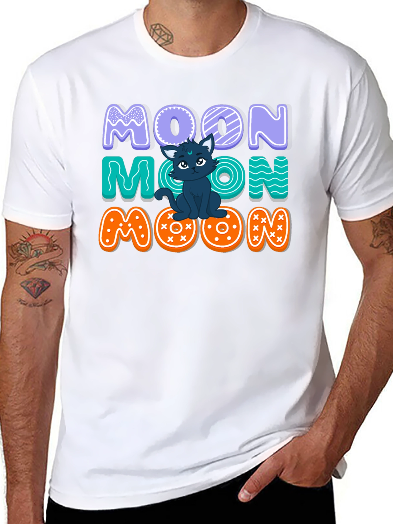 Cute Cat Moon Graphic T-Shirt