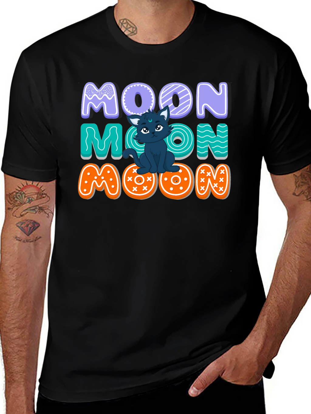 Cute Cat Moon Graphic T-Shirt
