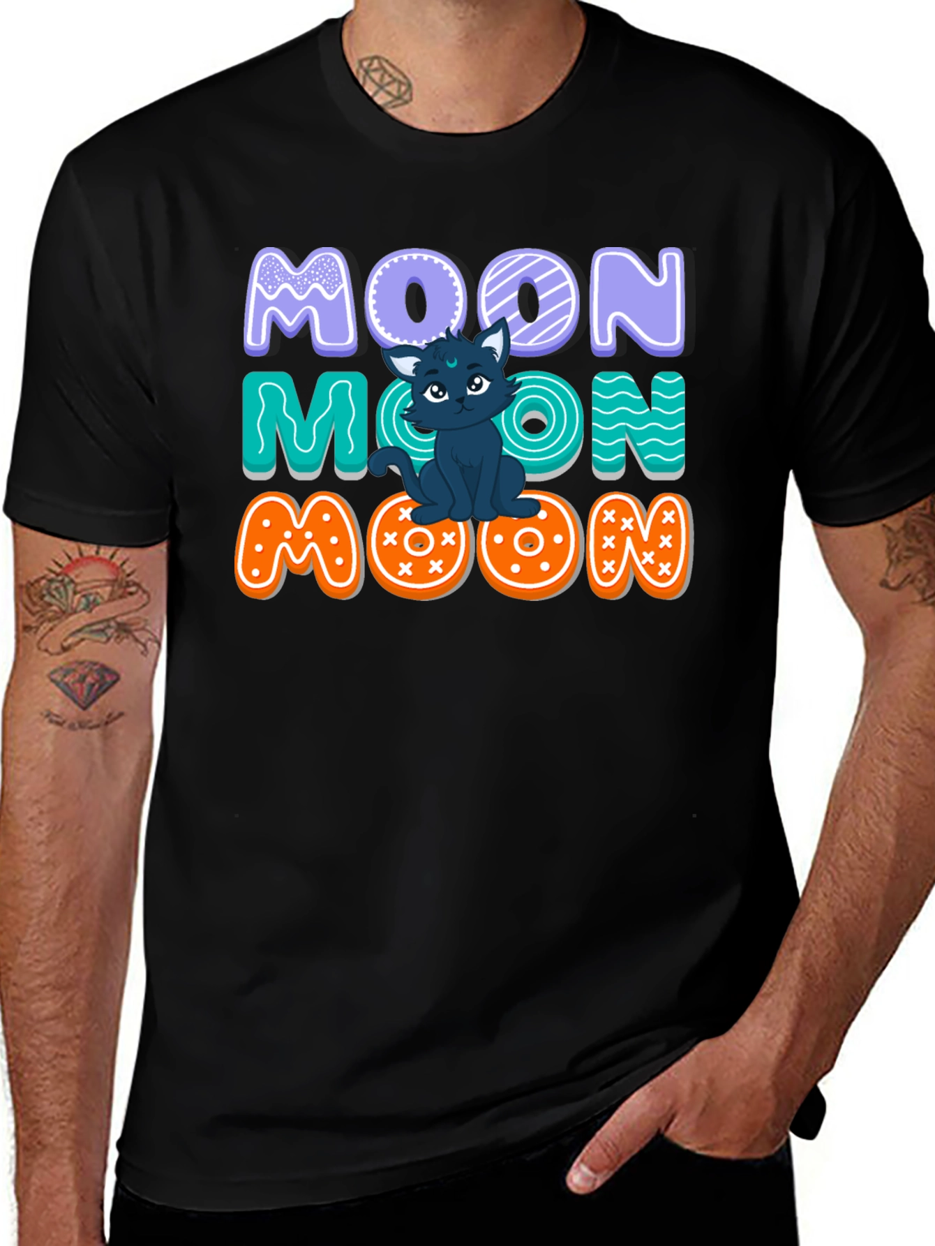 Cute Cat Moon Graphic T-Shirt