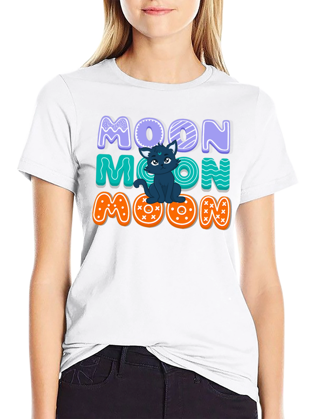Cute Cat Moon Graphic T-Shirt