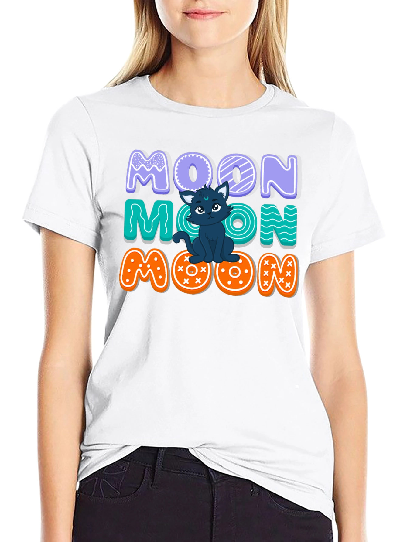 Cute Cat Moon Graphic T-Shirt