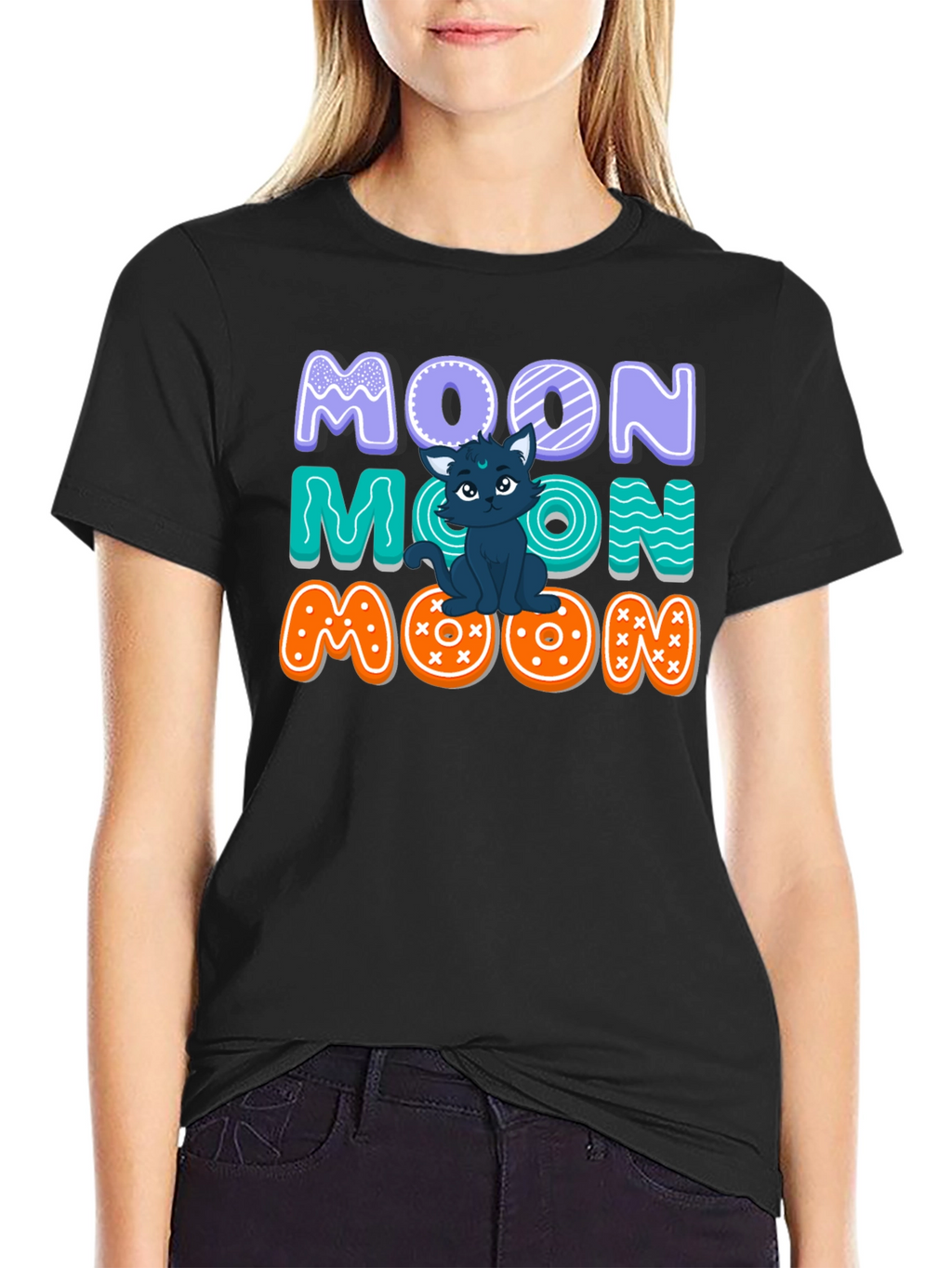 Cute Cat Moon Graphic T-Shirt