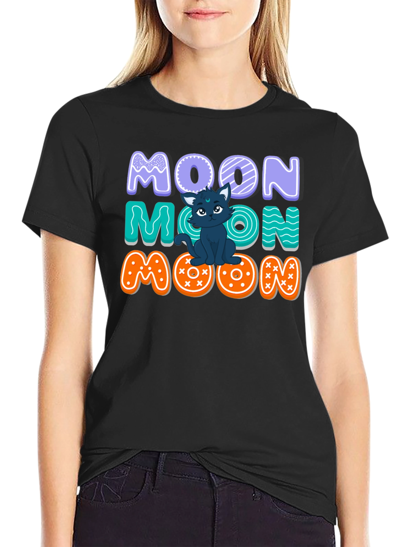 Cute Cat Moon Graphic T-Shirt