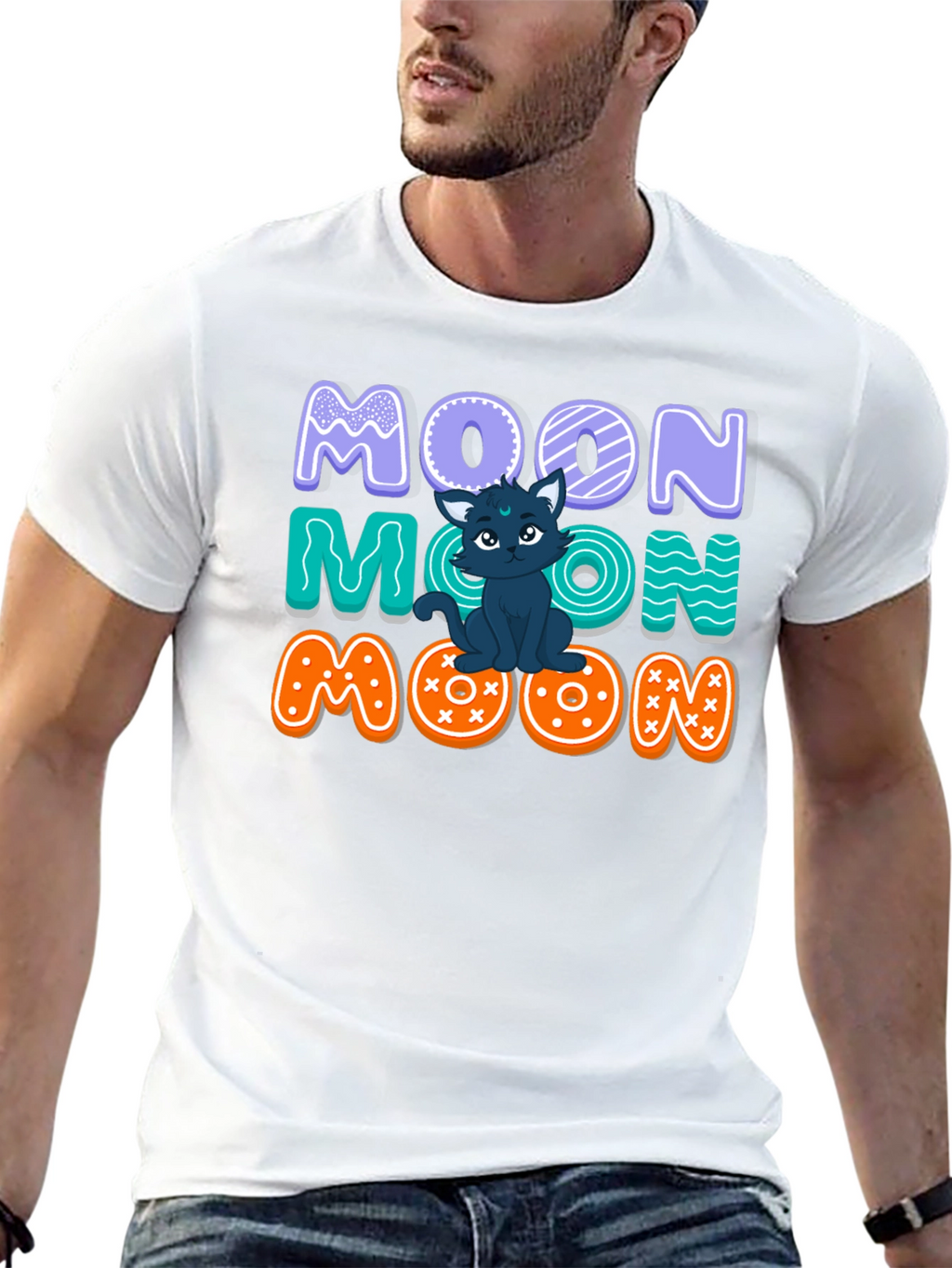 Cute Cat Moon Graphic T-Shirt