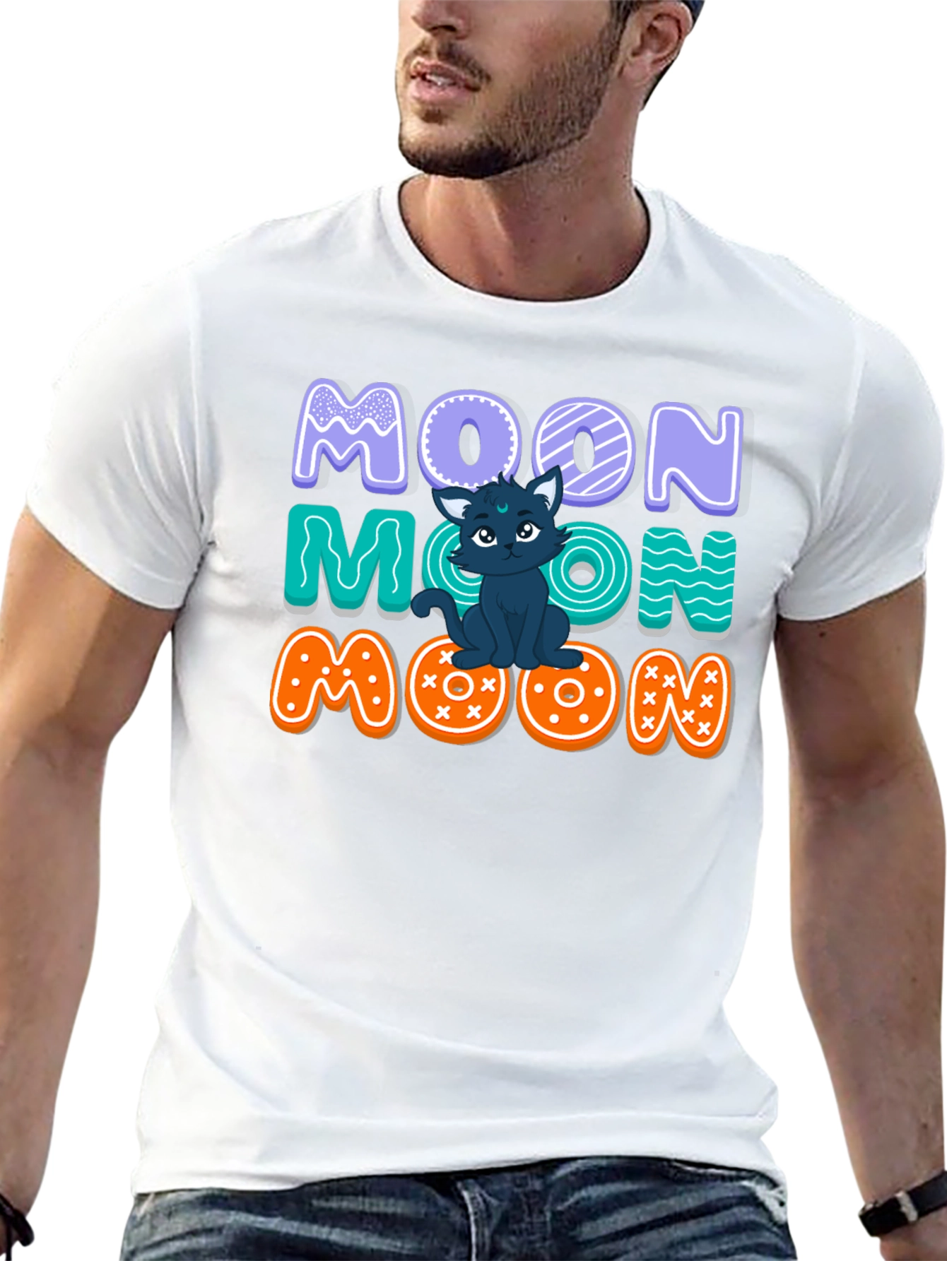Cute Cat Moon Graphic T-Shirt