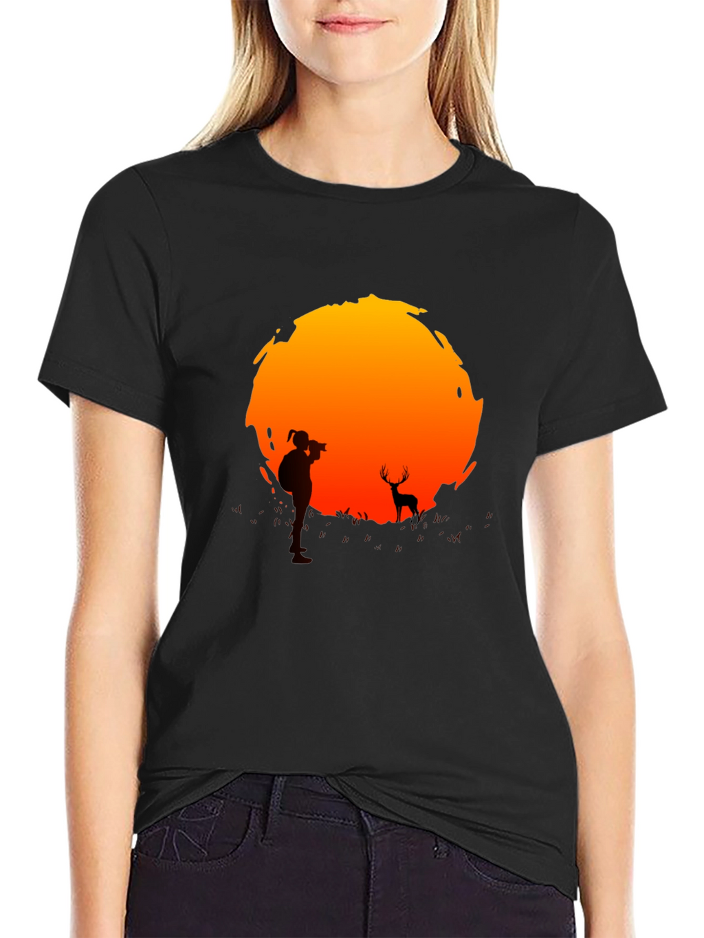 Sunset Photographer Graphic Tee - Black Cotton T-Shirt