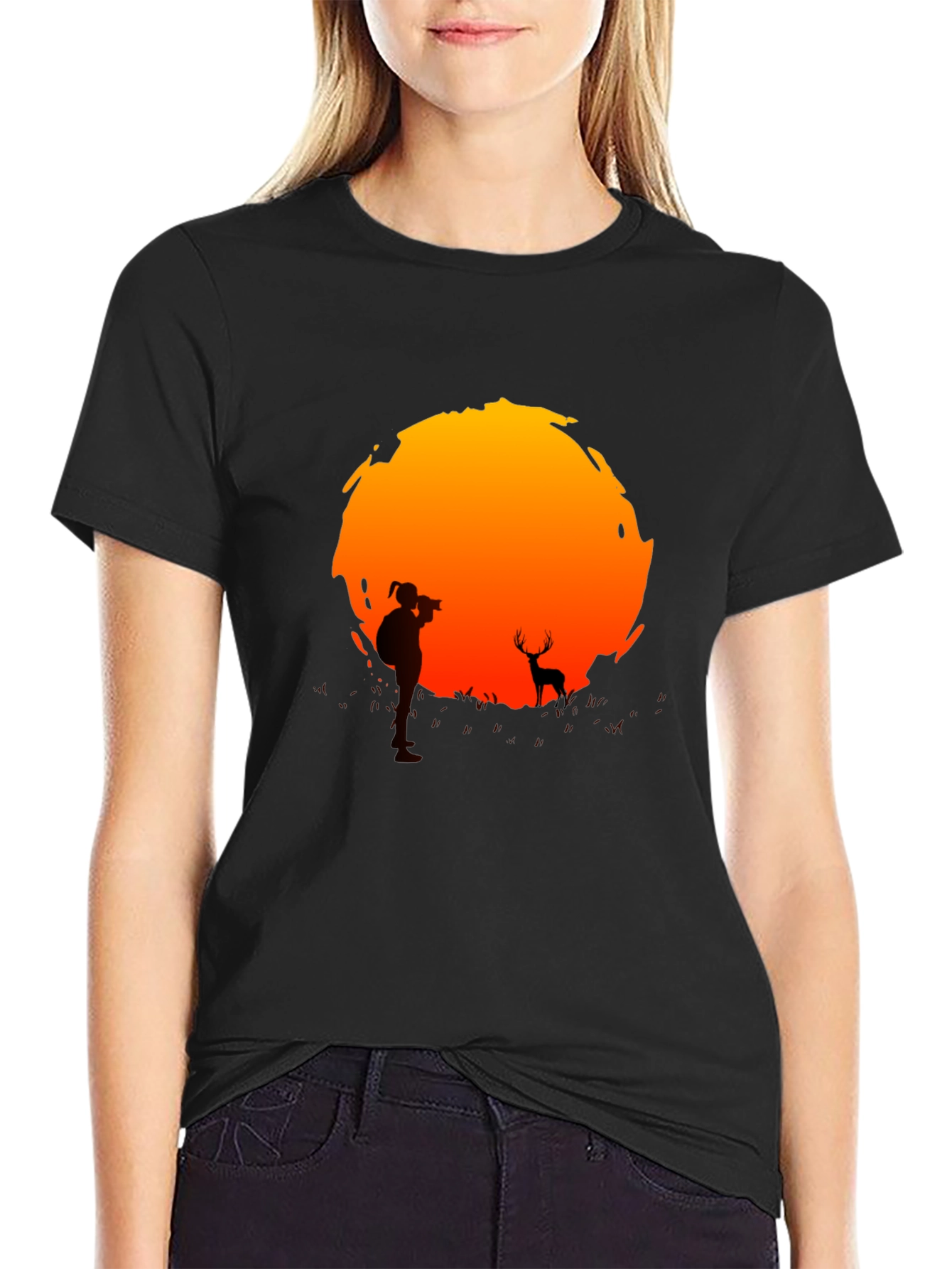 Sunset Photographer Graphic Tee - Black Cotton T-Shirt