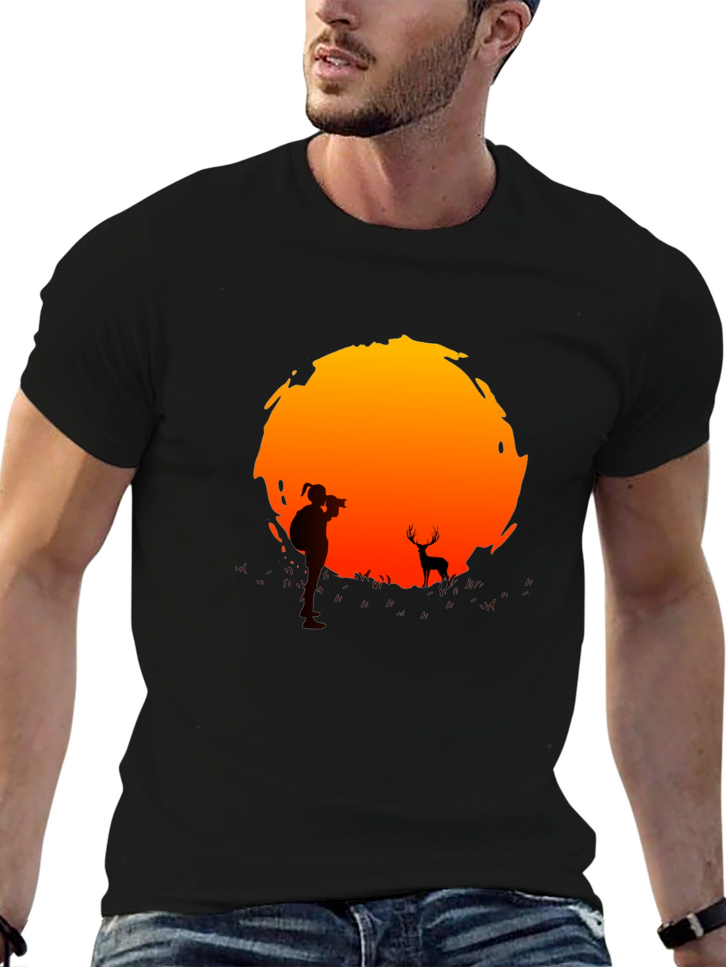 Sunset Photographer Graphic Tee - Black Cotton T-Shirt