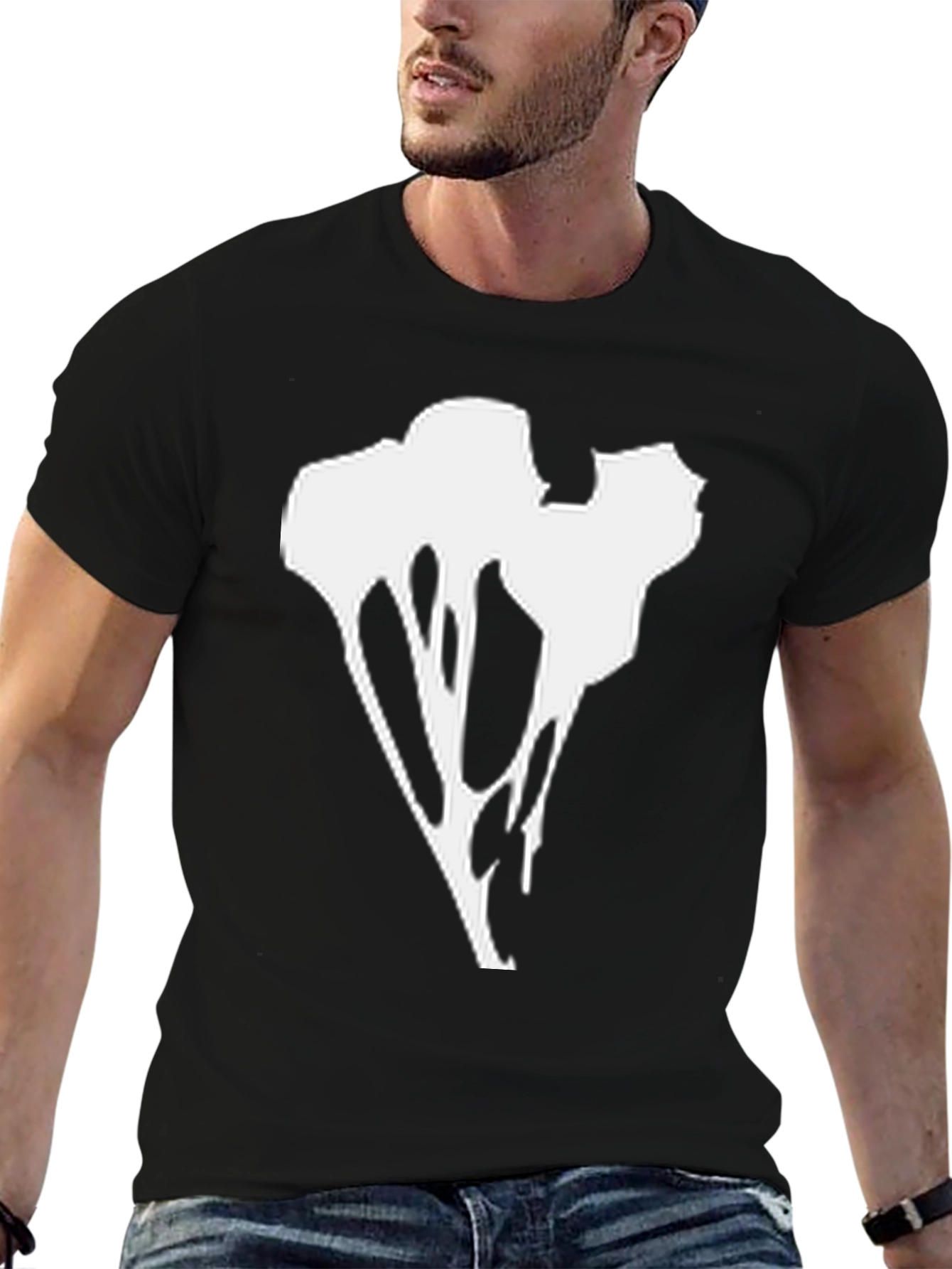 Abstract Graphic Tee - Black Cotton Blend Casual Wear