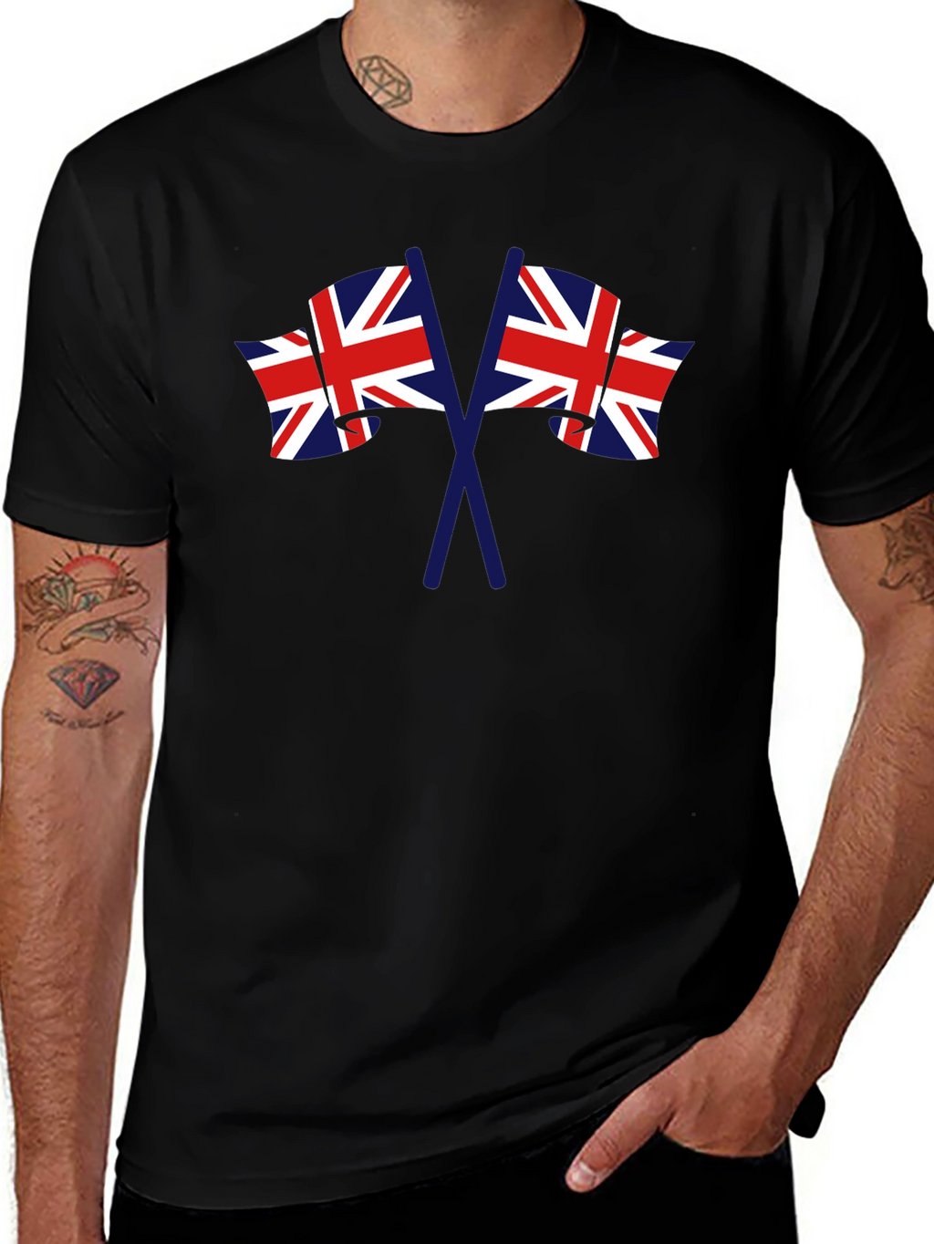 British Flag Graphic Tee - Black Crew Neck