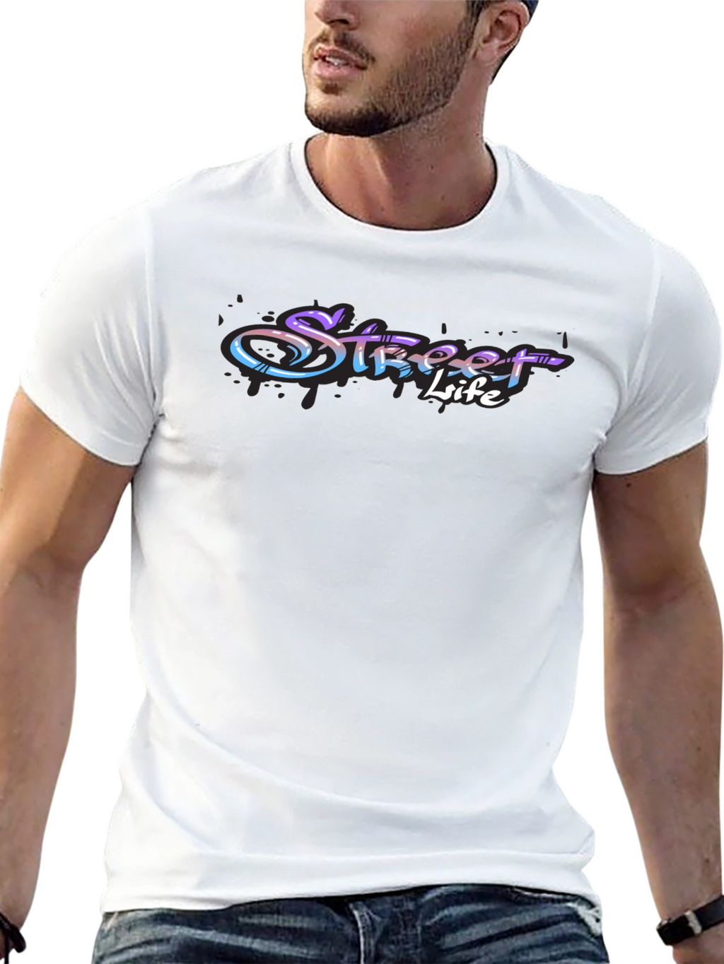 Street Life Graphic Print Black T-Shirt