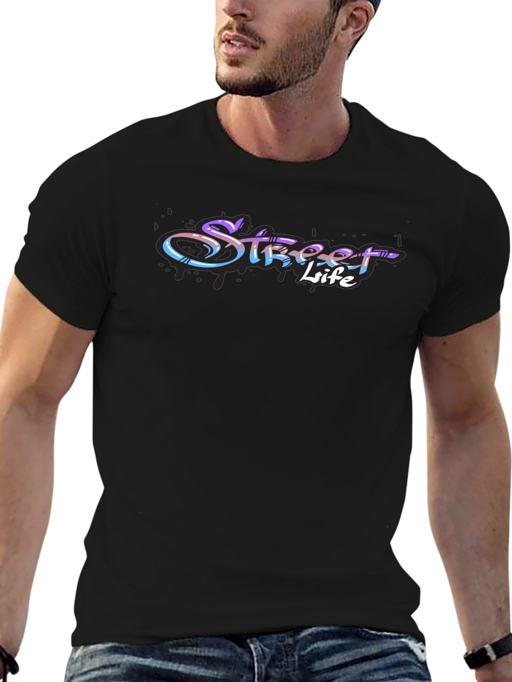 Street Life Graphic Print Black T-Shirt
