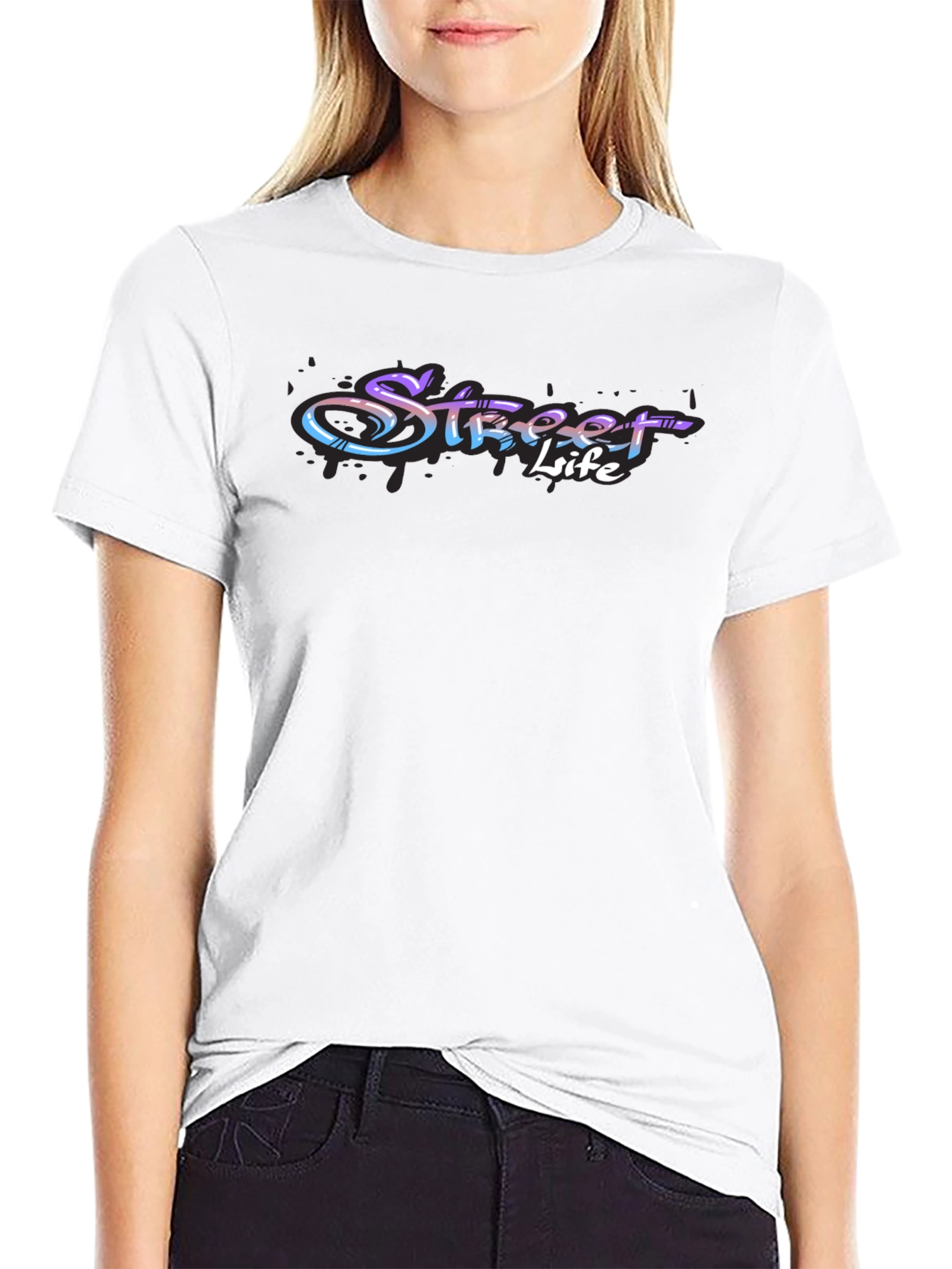 Street Life Graphic Print Black T-Shirt