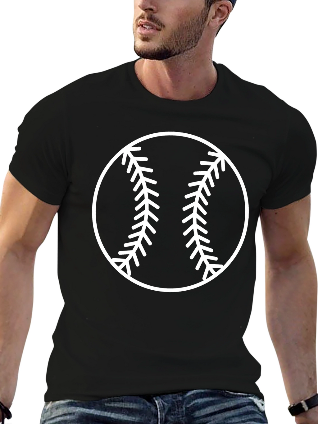Baseball Graphic Tee - Black Crew Neck T-Shirt