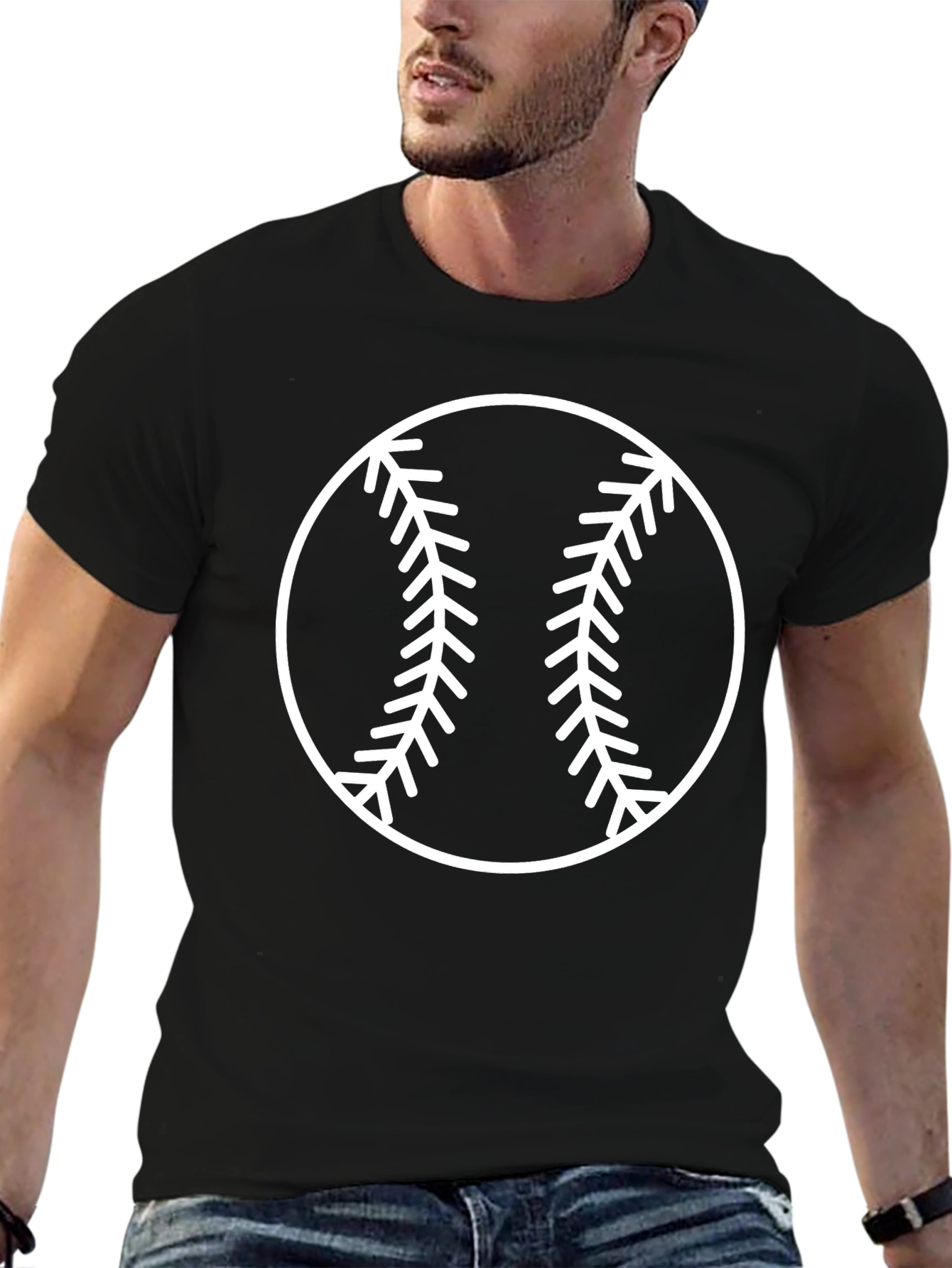 Baseball Graphic Tee - Black Crew Neck T-Shirt