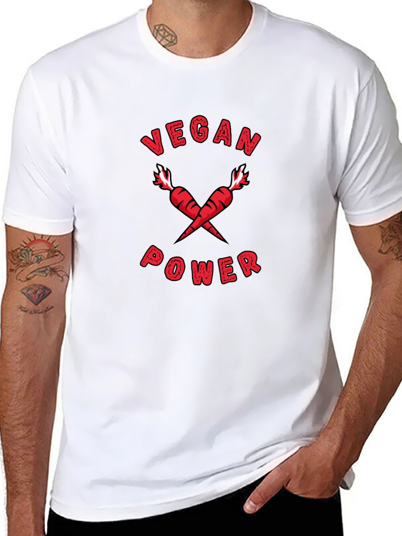 Vegan Power T-Shirt: Red Carrots Graphic Tee