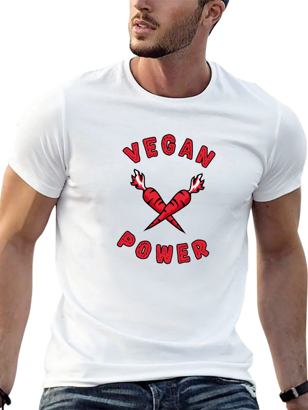 Vegan Power T-Shirt: Red Carrots Graphic Tee