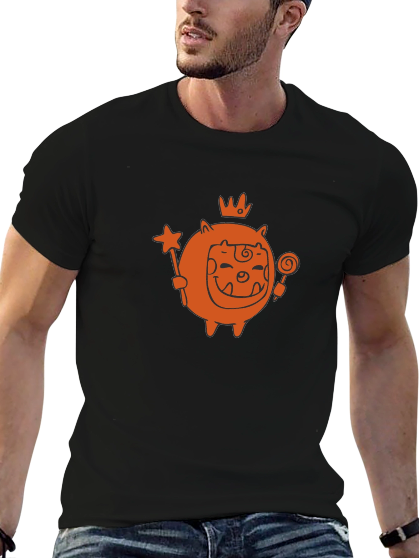 Cute Cartoon Monster Graphic Tee - Black