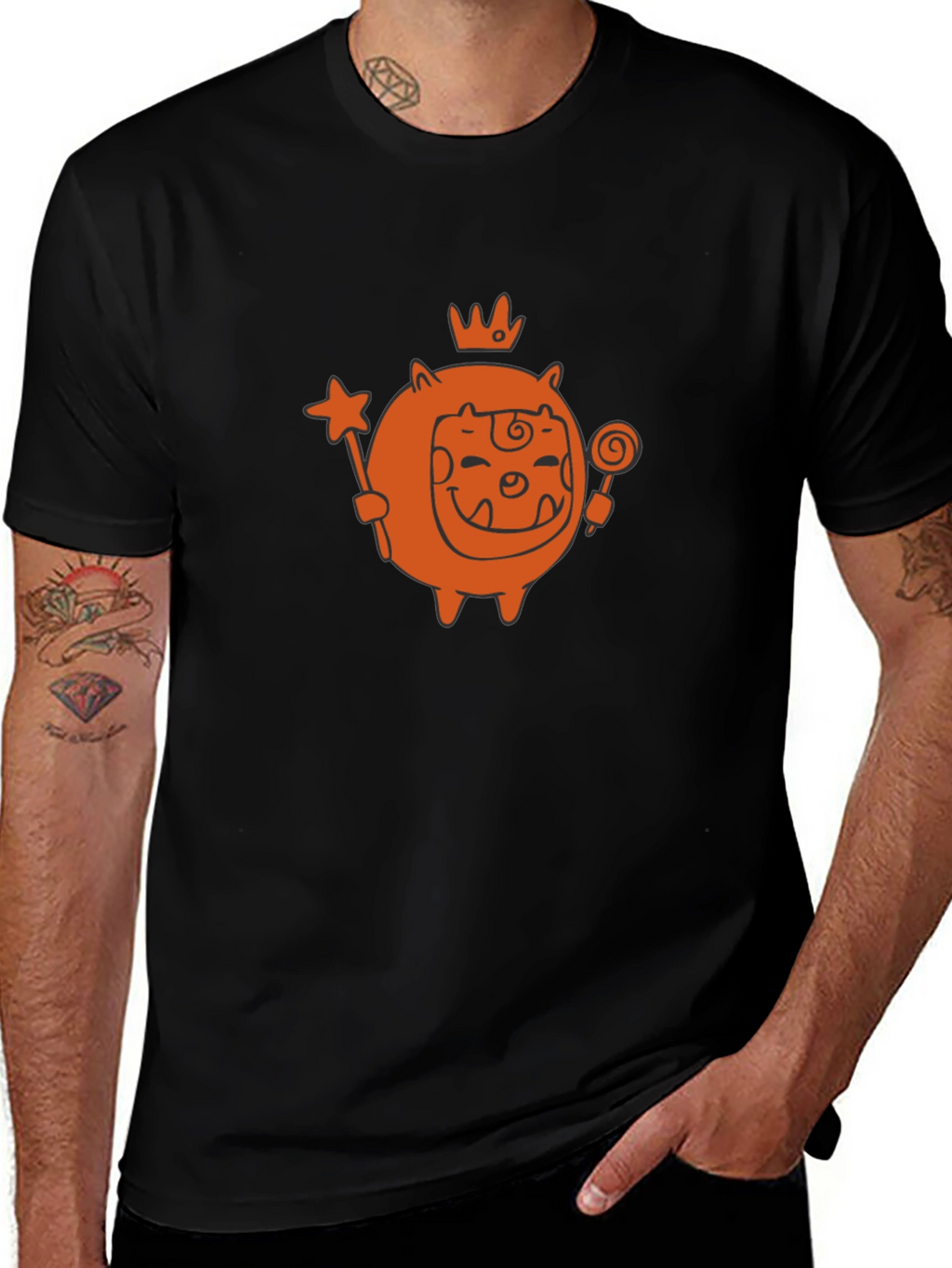 Cute Cartoon Monster Graphic Tee - Black