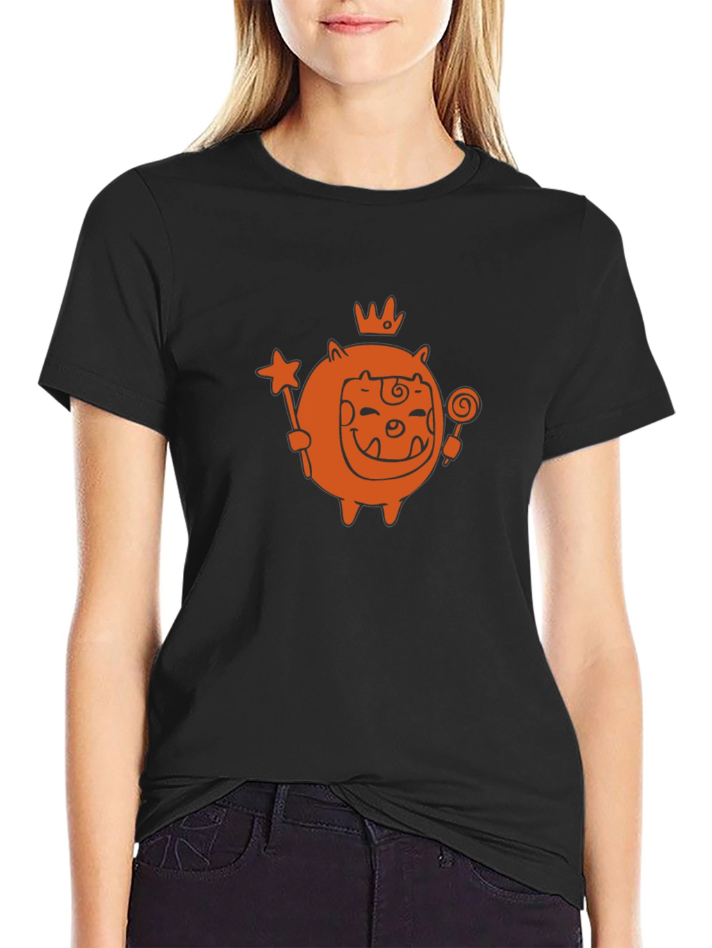 Cute Cartoon Monster Graphic Tee - Black