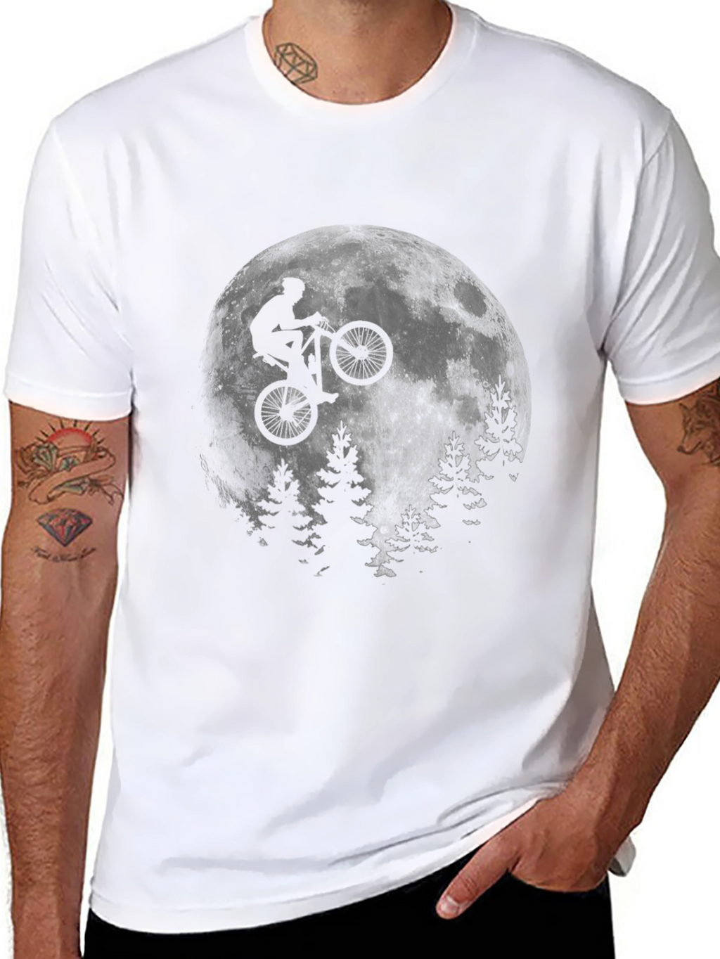 Biker Moon Graphic T-Shirt - Black Cotton Blend