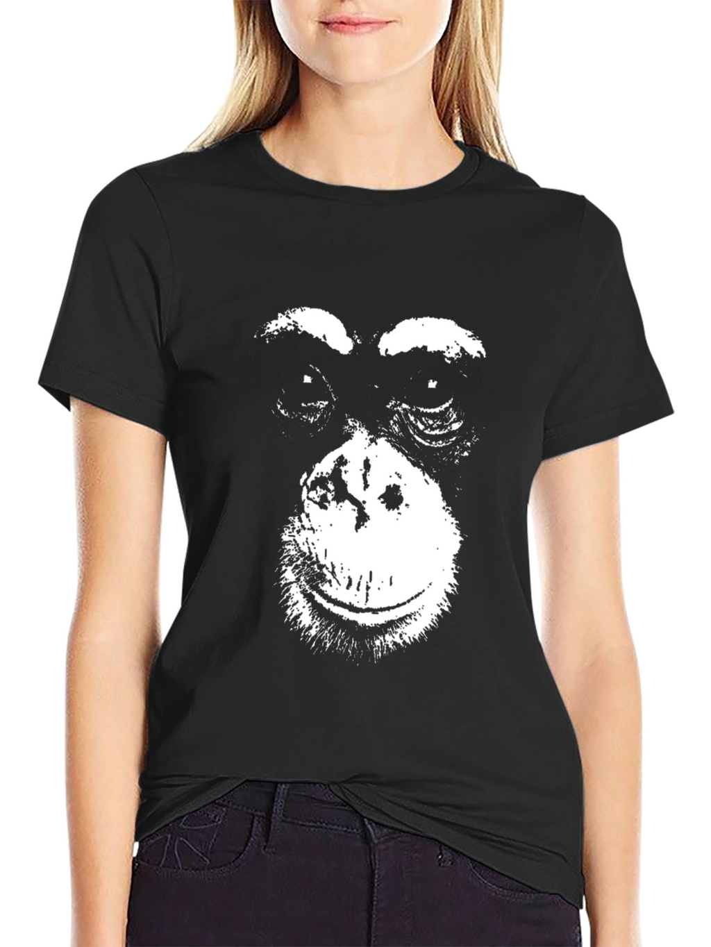Black T-Shirt with Monkey Face Graphic
