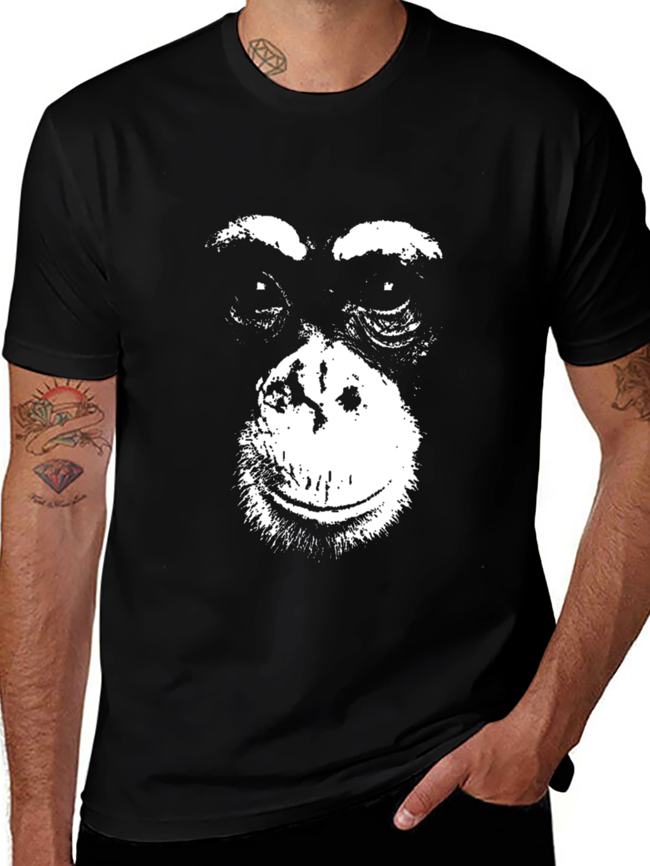 Black T-Shirt with Monkey Face Graphic