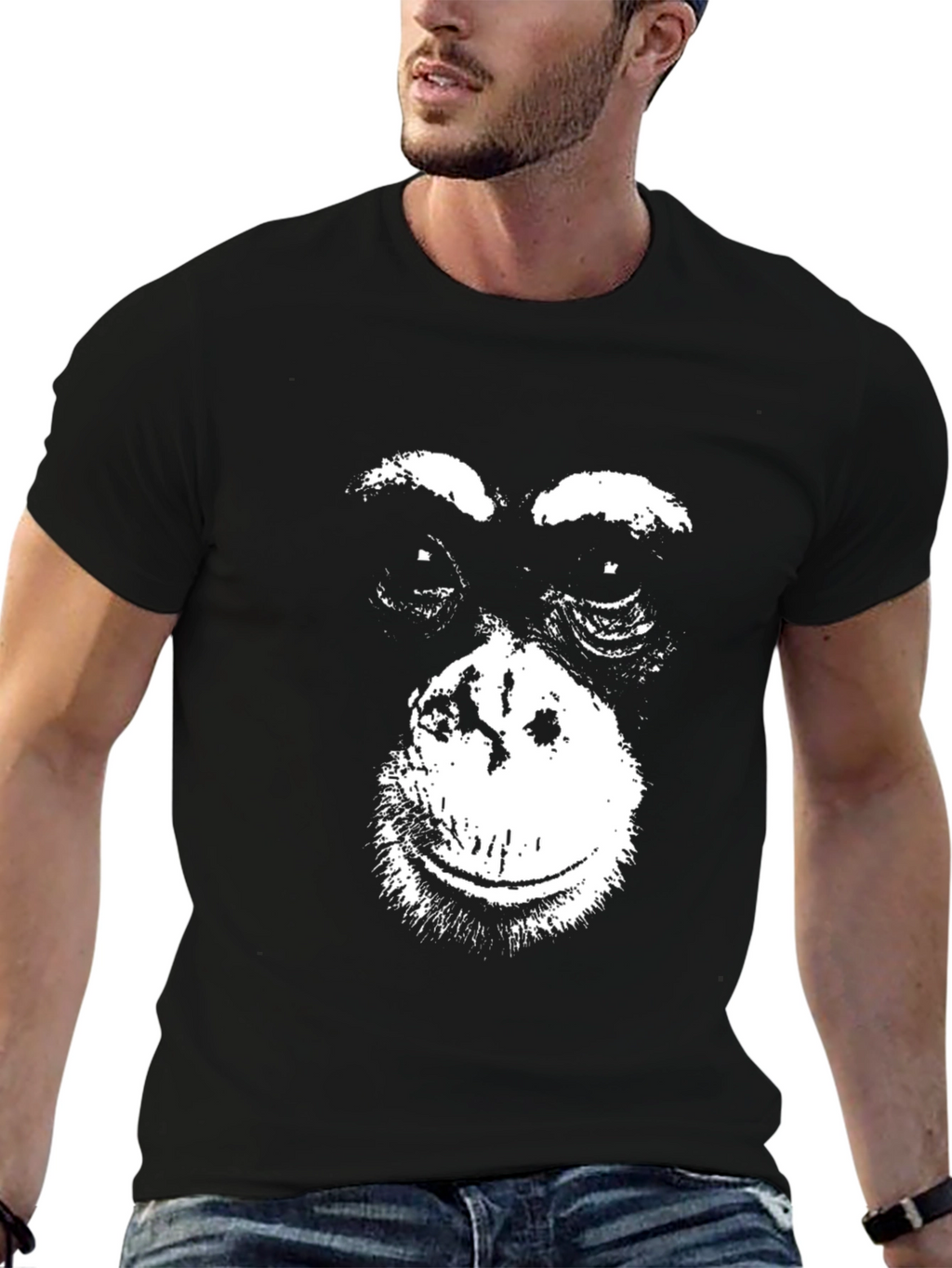 Black T-Shirt with Monkey Face Graphic