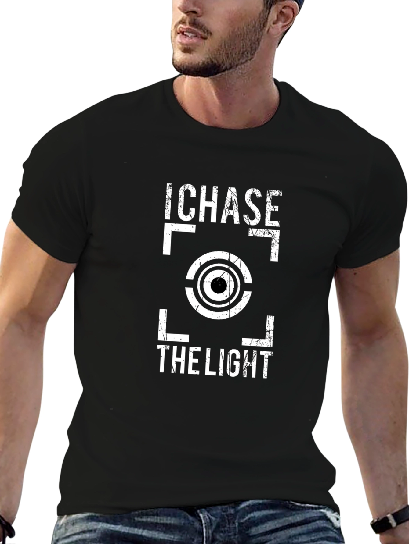 I Chase The Light Photographer T-Shirt - Black Cotton Tee