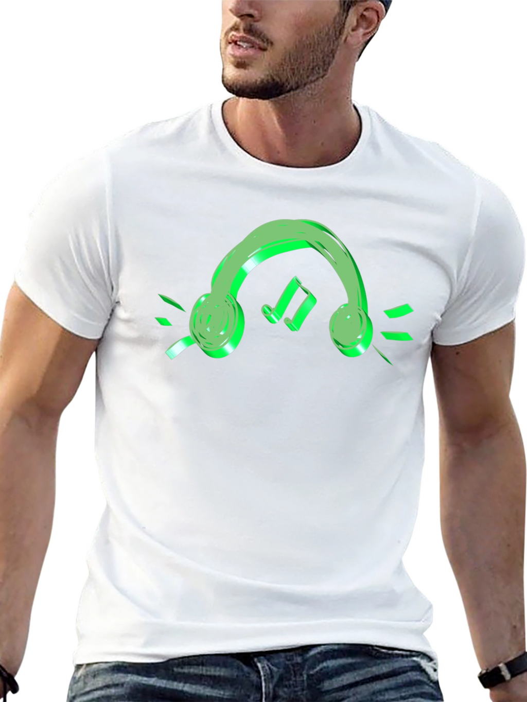 Neon Green Headphone Black T-Shirt