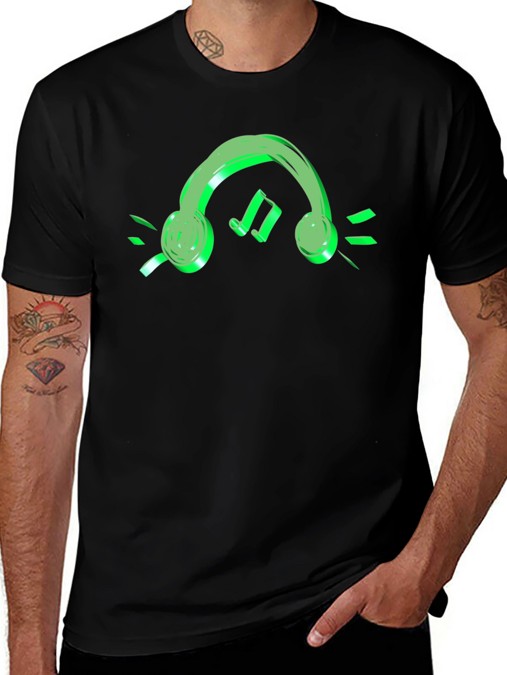 Neon Green Headphone Black T-Shirt