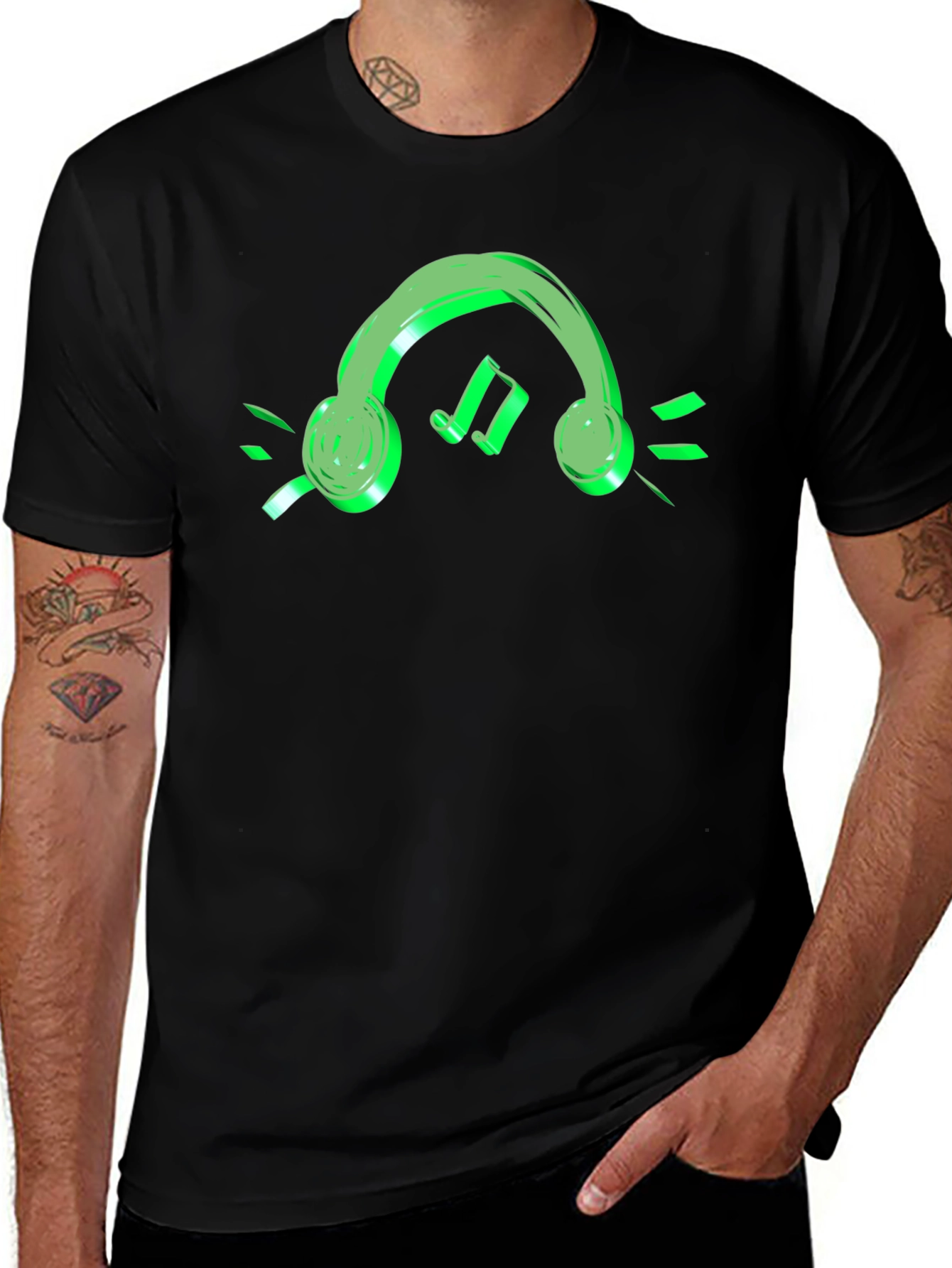 Neon Green Headphone Black T-Shirt