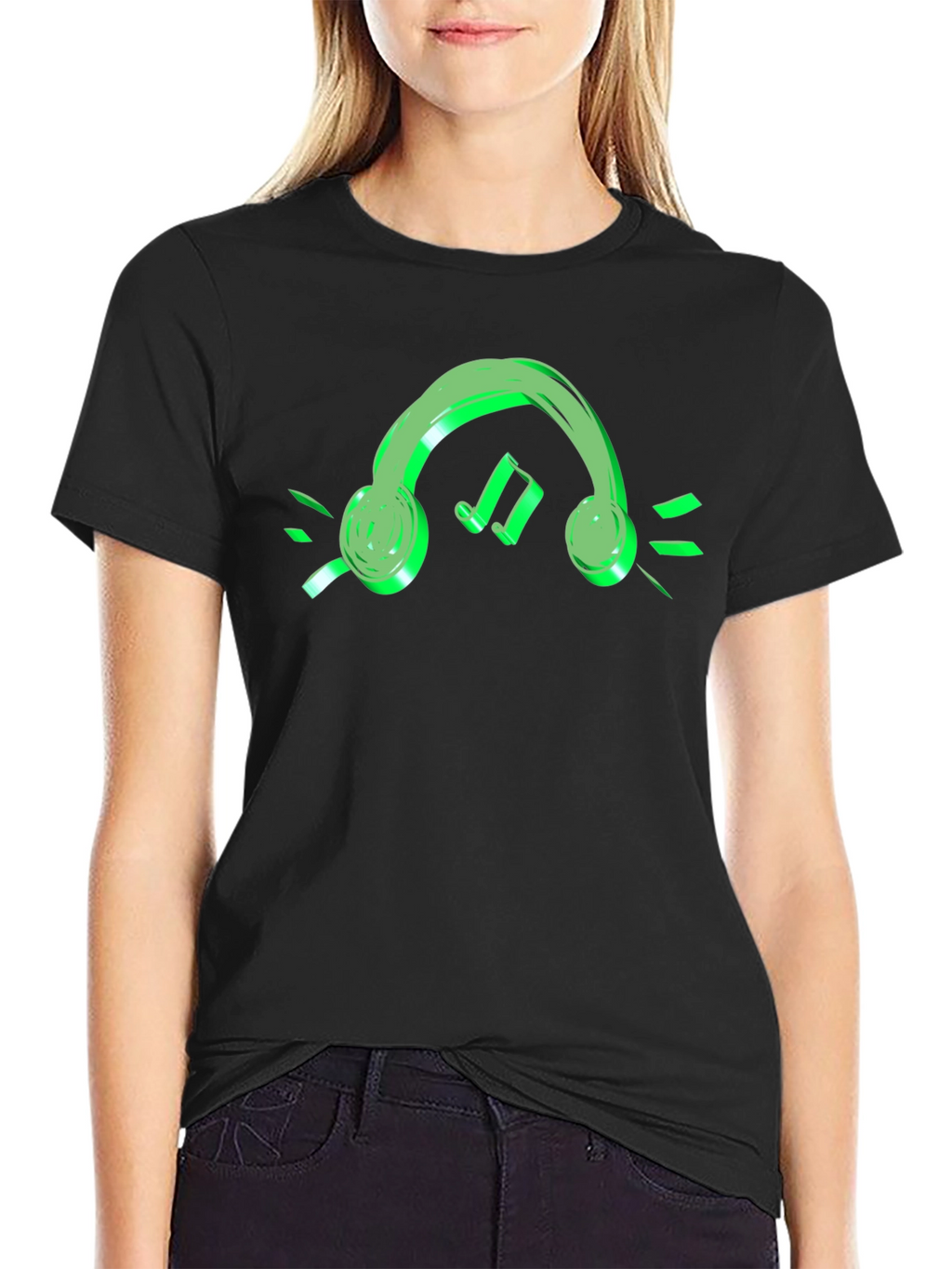 Neon Green Headphone Black T-Shirt