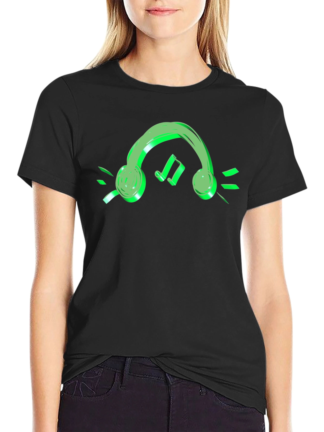 Neon Green Headphone Black T-Shirt