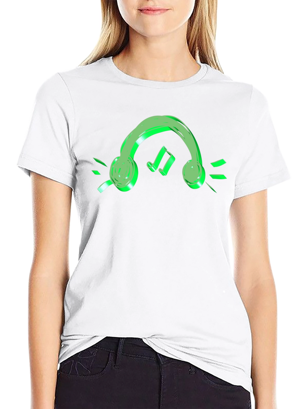 Neon Green Headphone Black T-Shirt