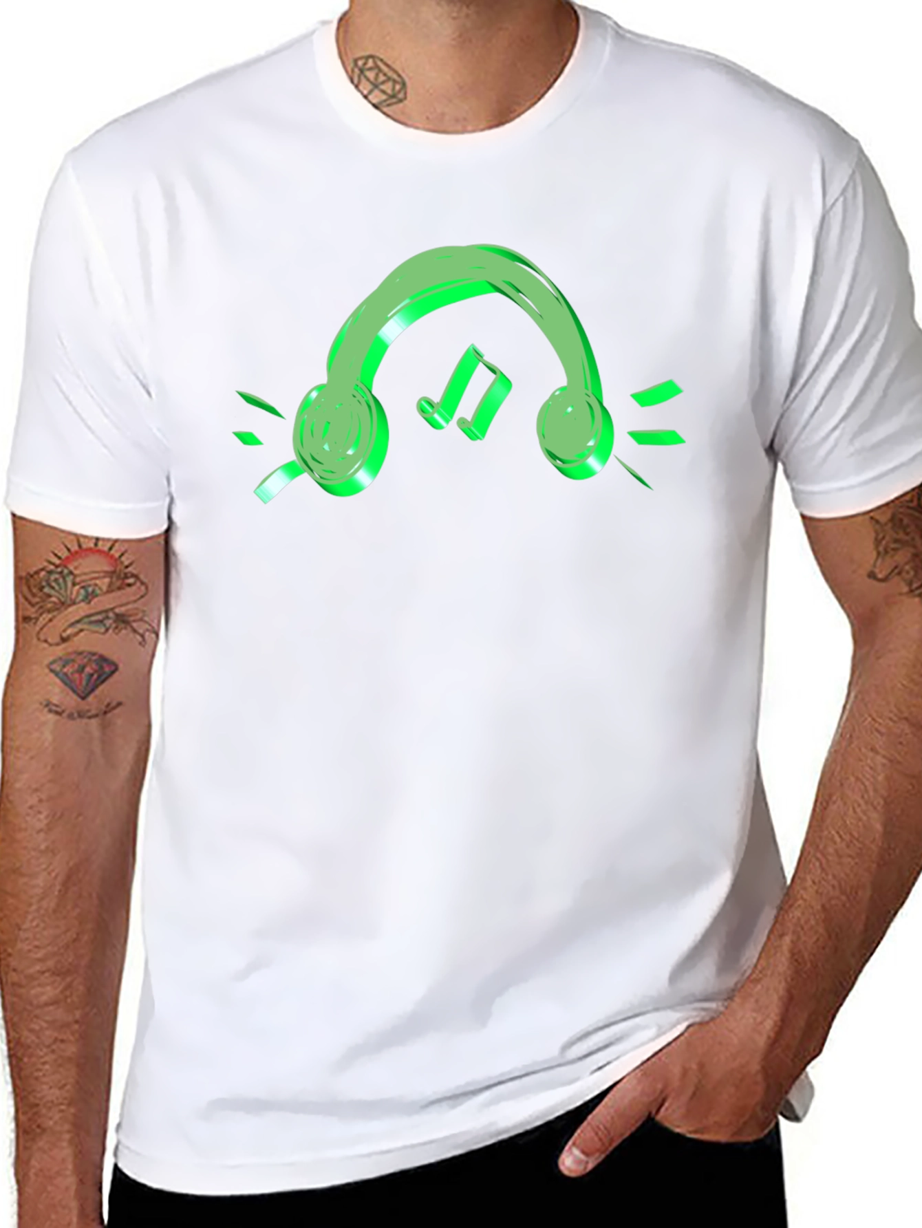 Neon Green Headphone Black T-Shirt