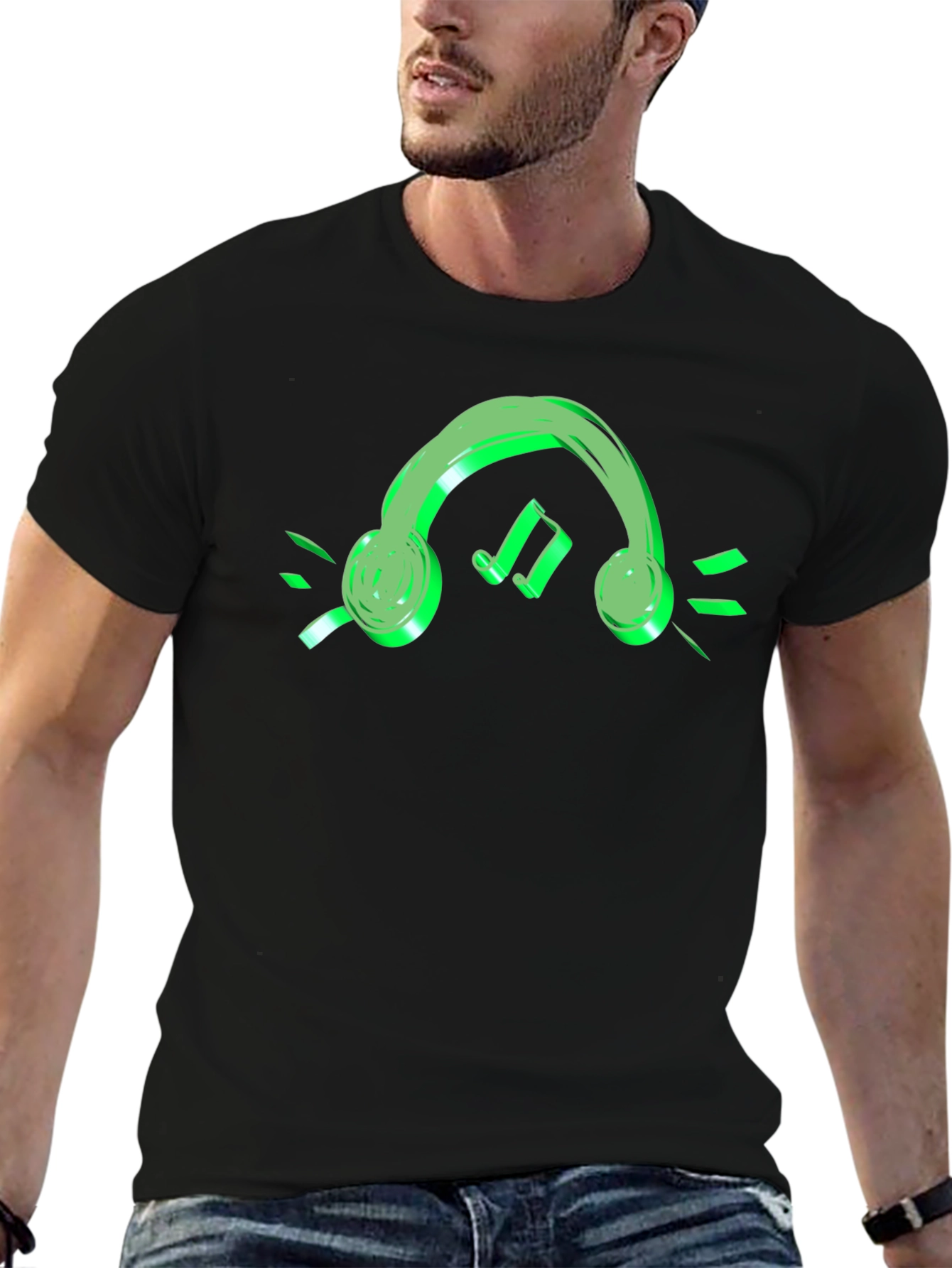 Neon Green Headphone Black T-Shirt