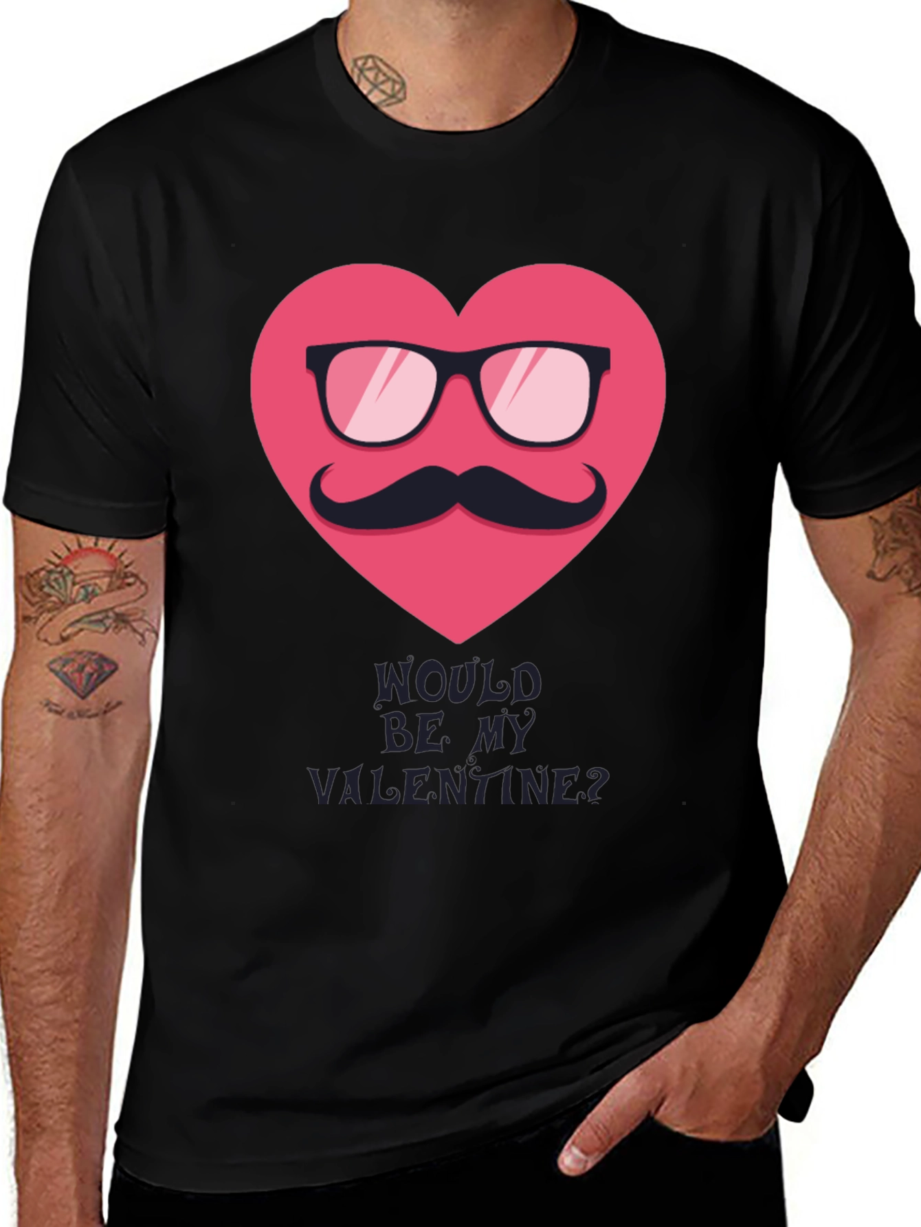 Valentines Day Mustache Heart Graphic Tee