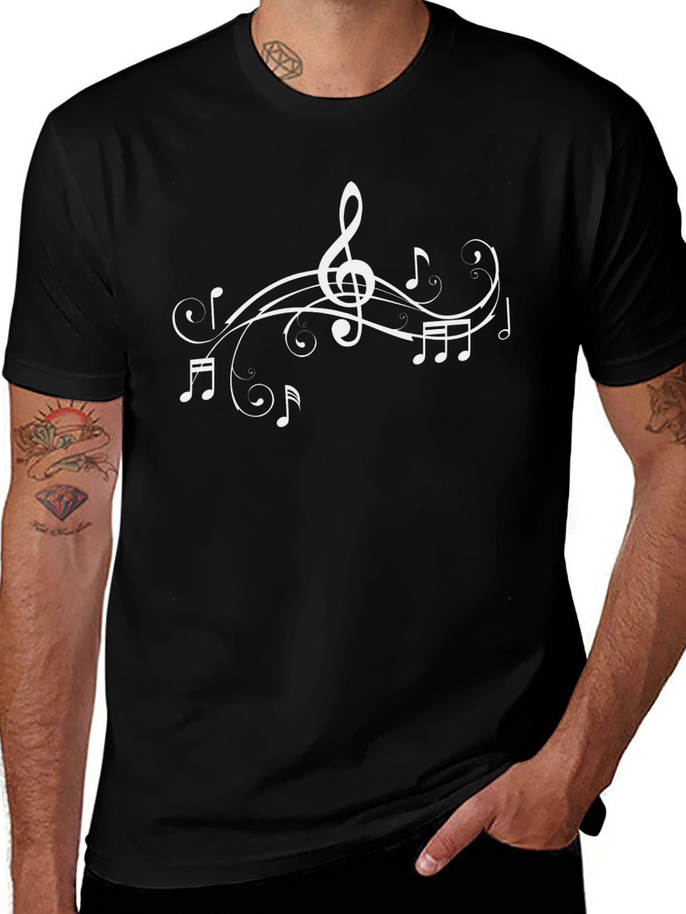 Musical Notes Graphic T-Shirt - Black Cotton Tee